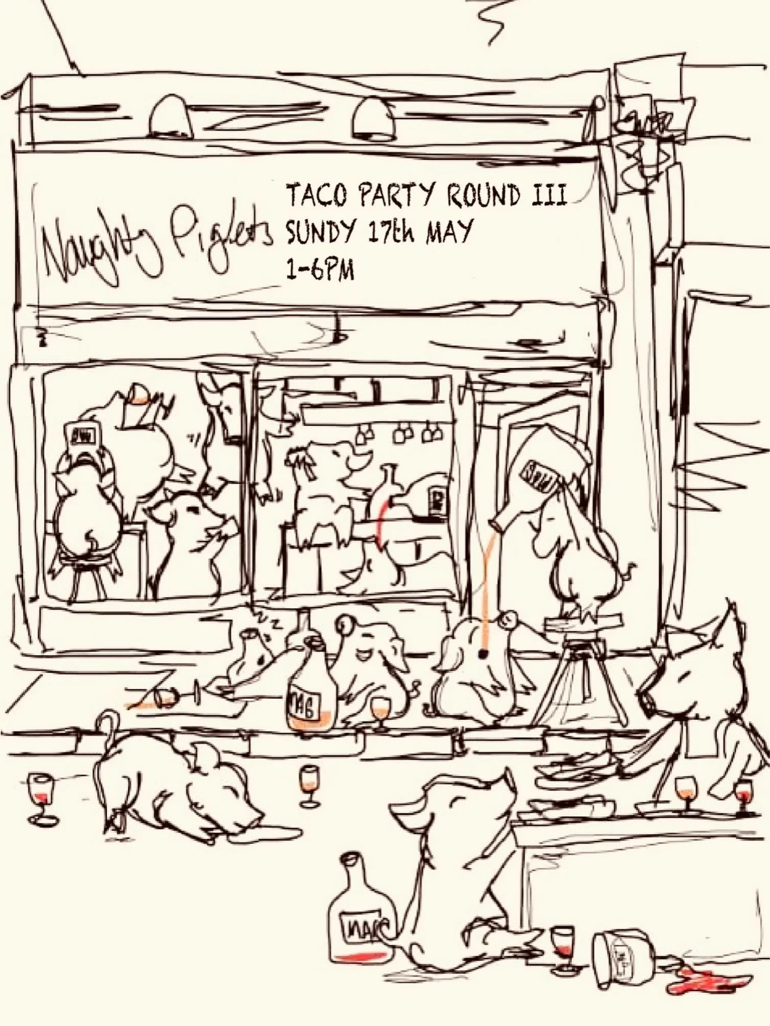 SUNDAY 17th OF MAY
TACO PARTY &amp; SPICY MARGS ROUND 3 BABY 🌪️

I&rsquo;m teaming up again with one of my favourite person in this industry, aka Ruben @rubens.reubens 

1 to 6pm @naughtypiglets 
No bookings
First come first served
Loud music by @dj