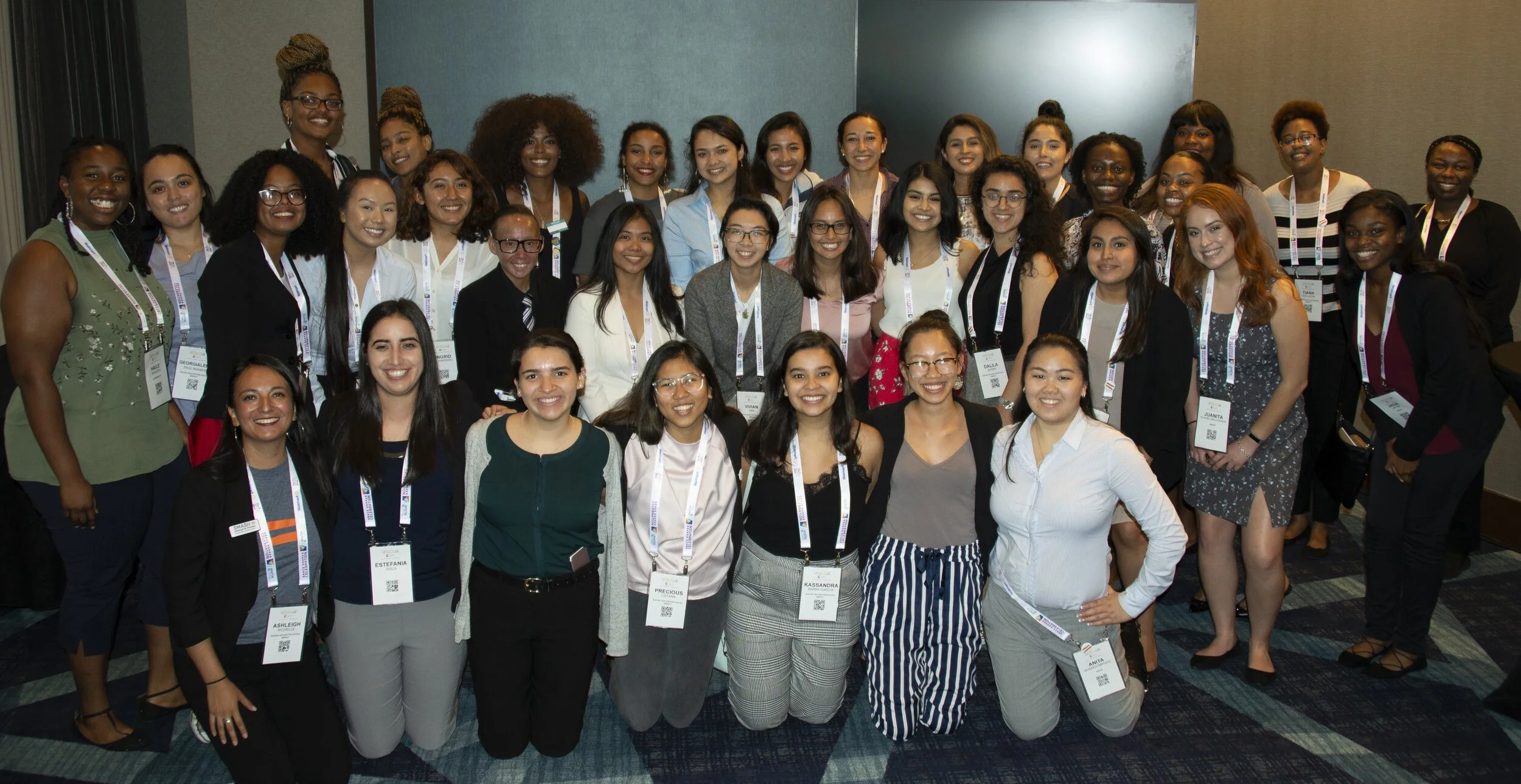 Group picture of 50+ SMASH alumnae including me at the Grace Hopper Celebration for Women in Computing in Houston, TX, 2018 