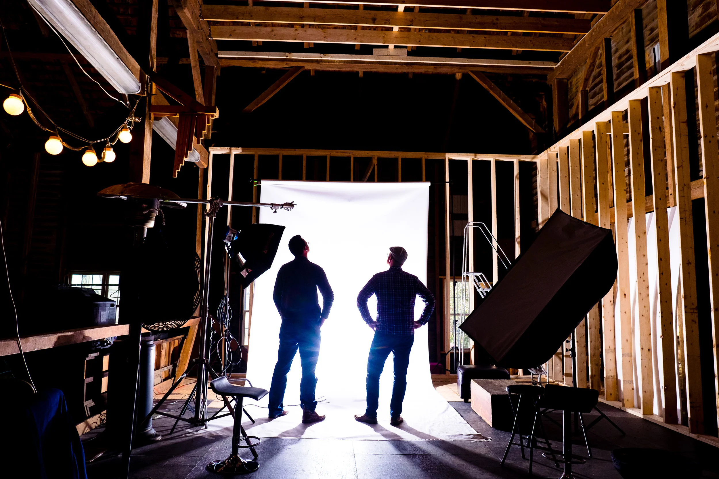 Jeff and Sten admiring the temporary backdrop in what will become the Cyclorama room