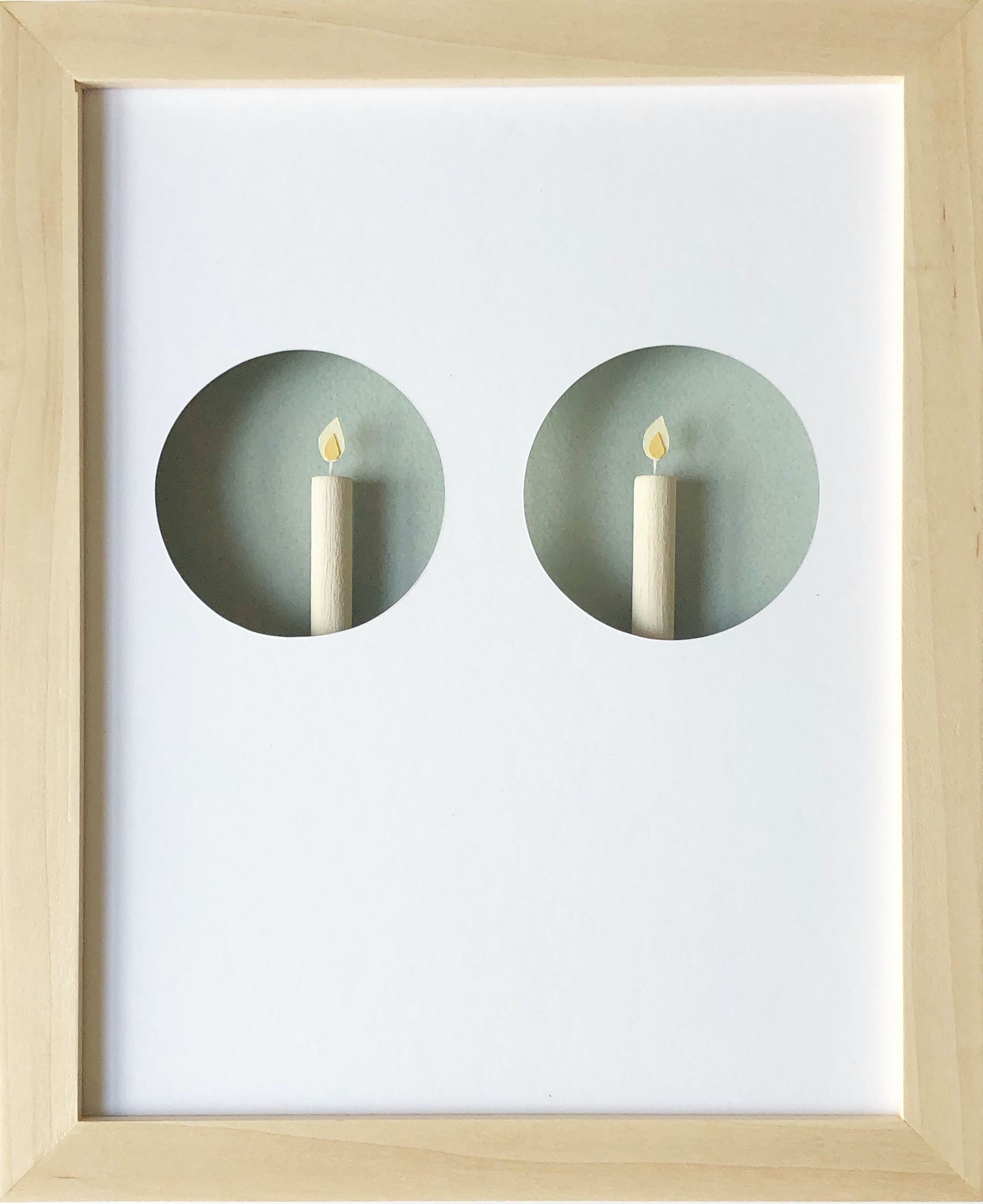   twin candles  Edition of 2 paper, wood dowel, waxed linen cord, acrylic paint 10 x 8 inches 