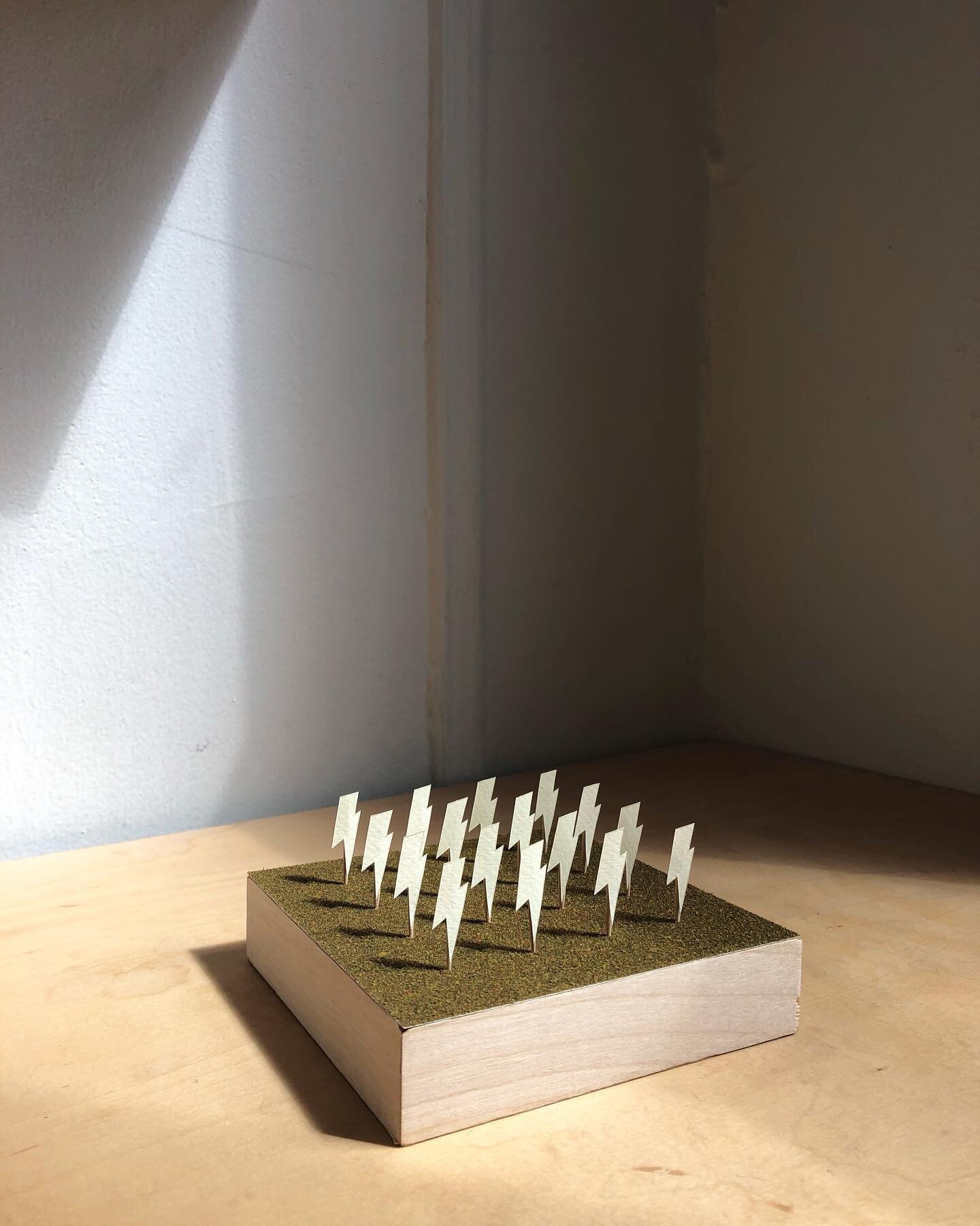 lightning field
plywood, paper, toothpicks, model grass
2.25 x 5 x 5 inches

an ode to #thelightningfield by #walterdemaria