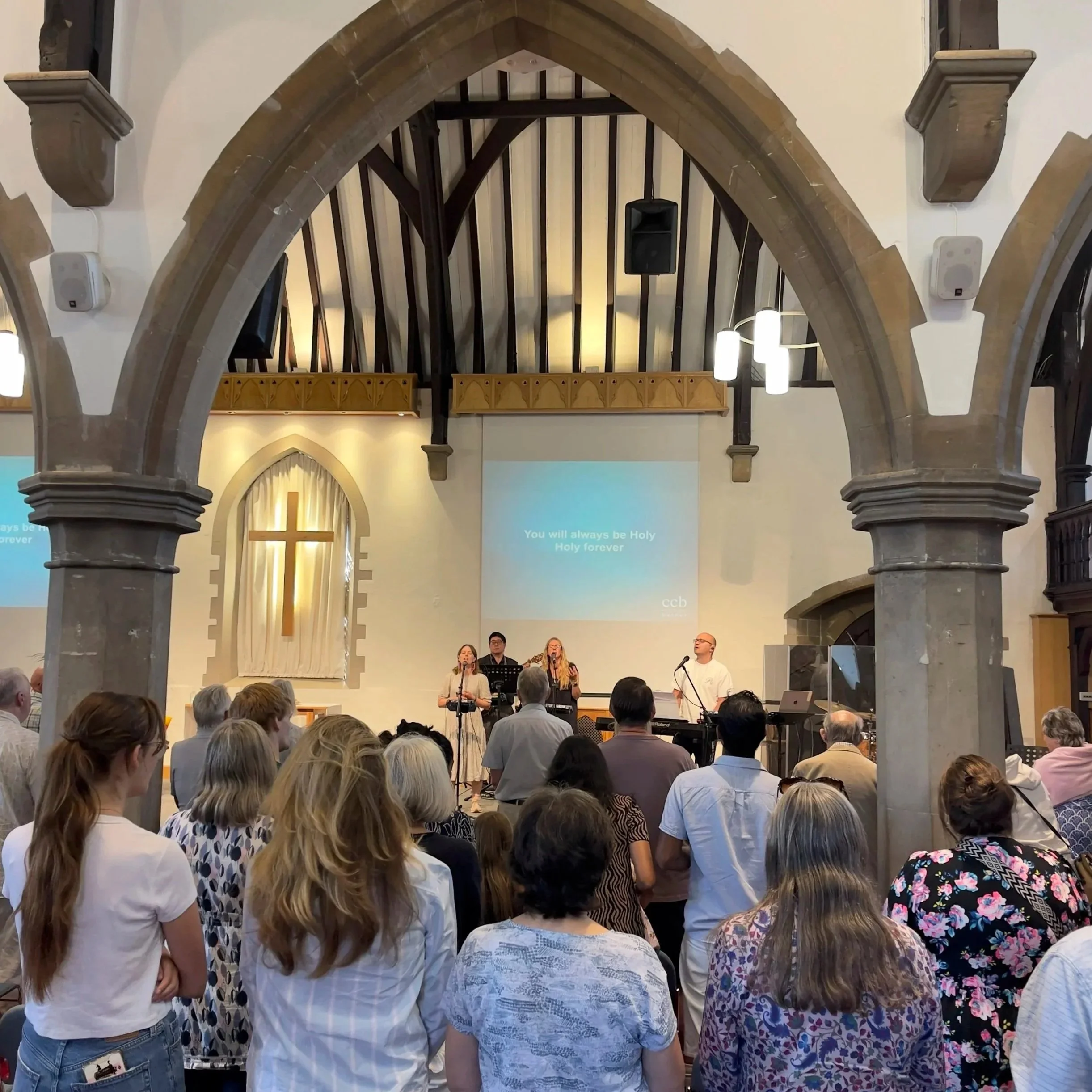 Christ Church Barnet Sunday service with a live band playing