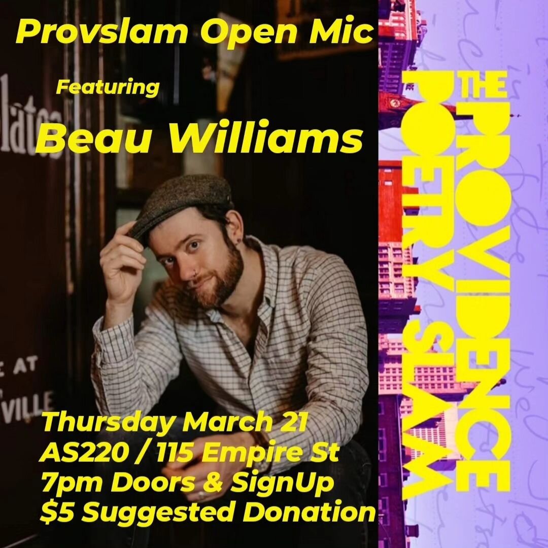 TONIGHT! Join us at AS220 for an open mic and feature by @beauwilliamspoet! Don't miss it!
.
If you have questions about the structure of our open mics, check out the highlight for the Open Mic Q&amp;A. 
.
❤️ See You Soon ❤️