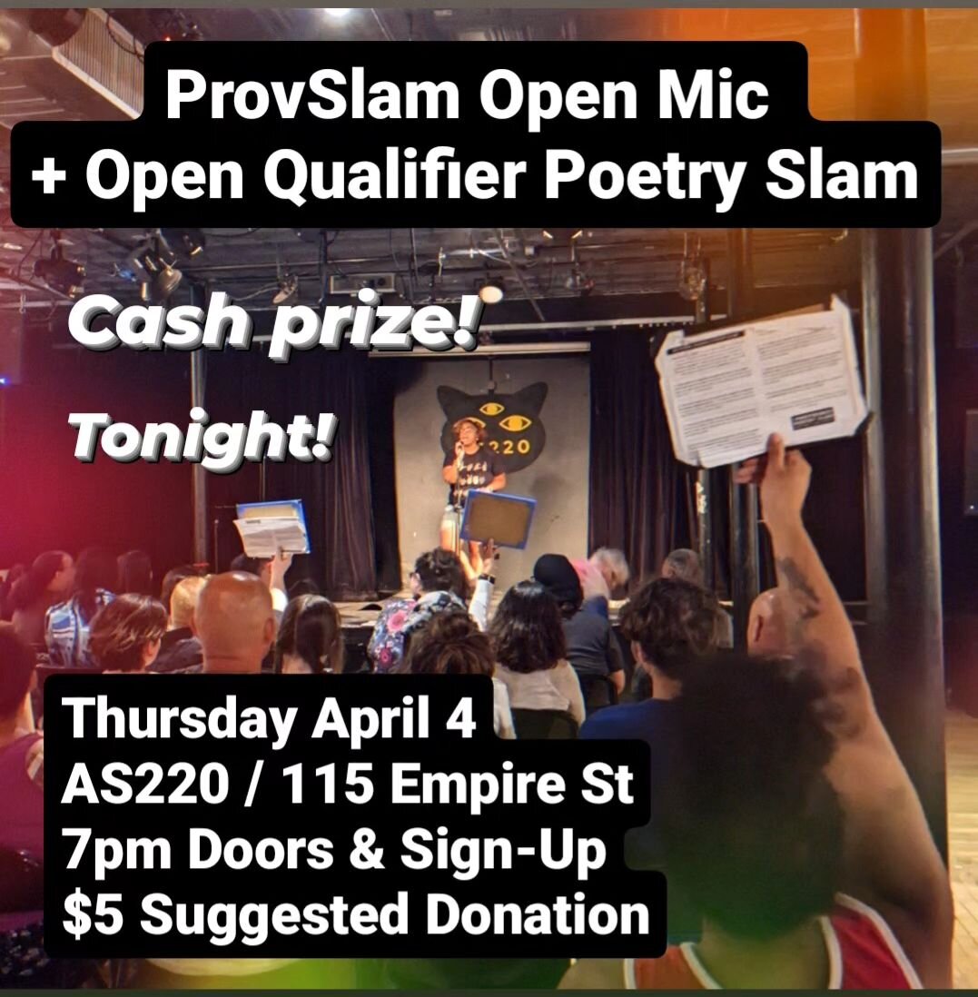 TONIGHT! Join us for an open mic and open poetry slam! See who will advance to finals in May 👀 Top 2 poets advance, and first place gets a cash prize. The open mic is open to artists of all ages and all genres. Not a poet? No problem: bring your sto
