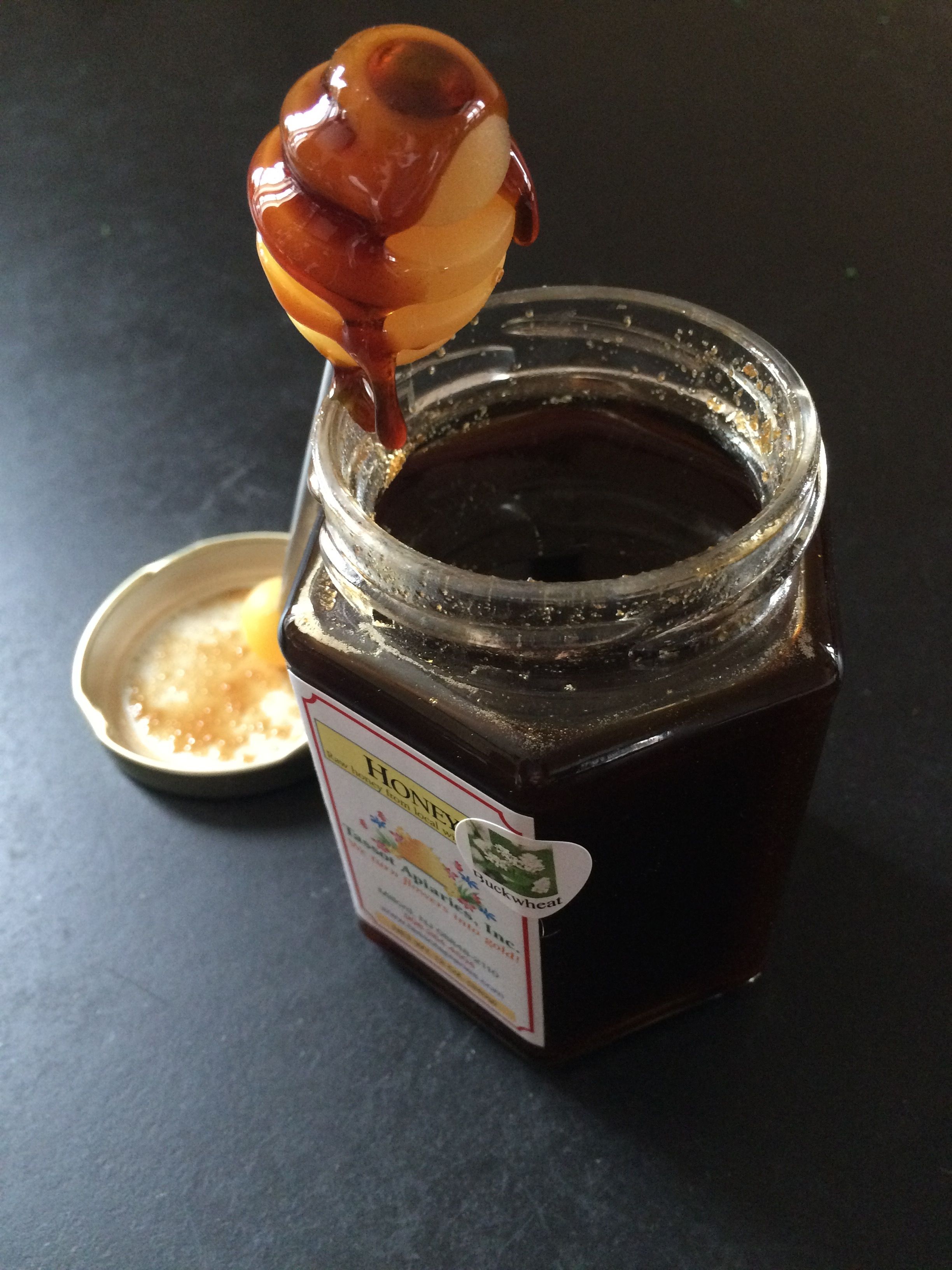 Tassot Apiaries sells buckwheat honey at the Easton Farmers' Market. I bet your local honey people do, too. 