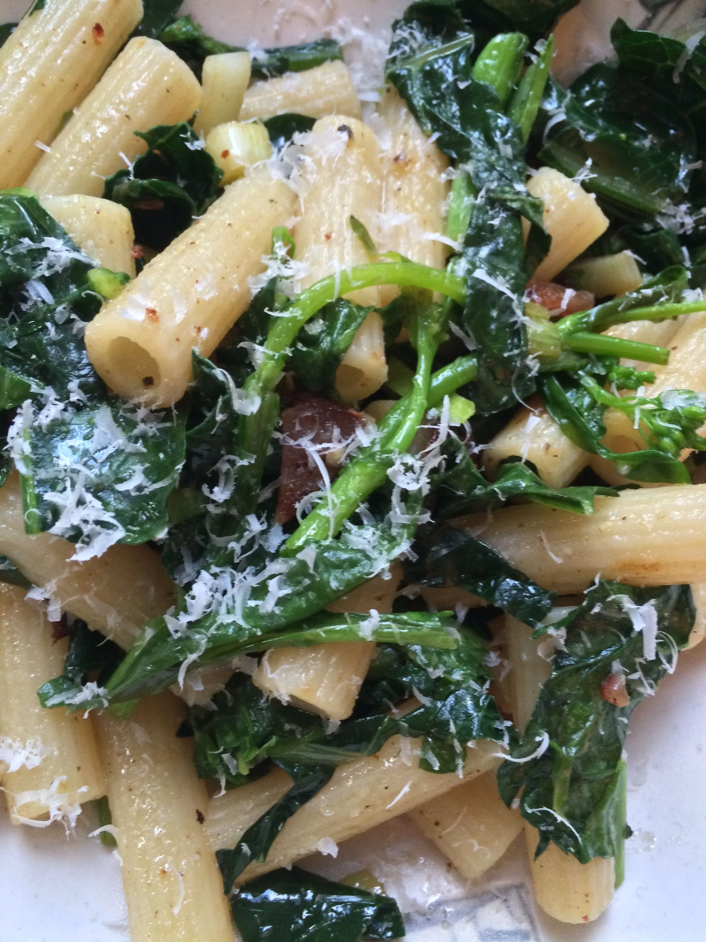 Rotini with Spring Greens and Bacon