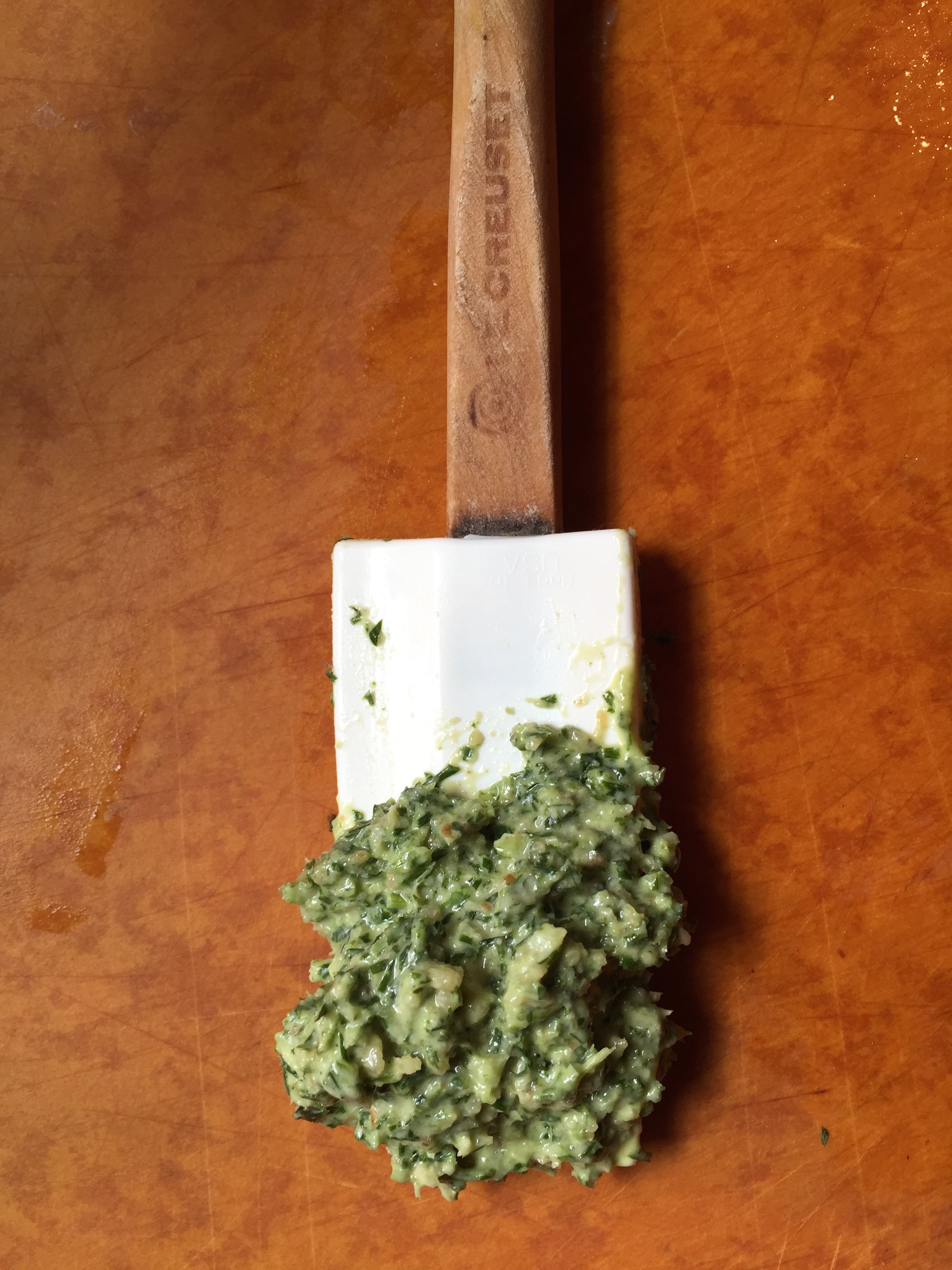 Carrot Top and Garlic Scape Pesto.