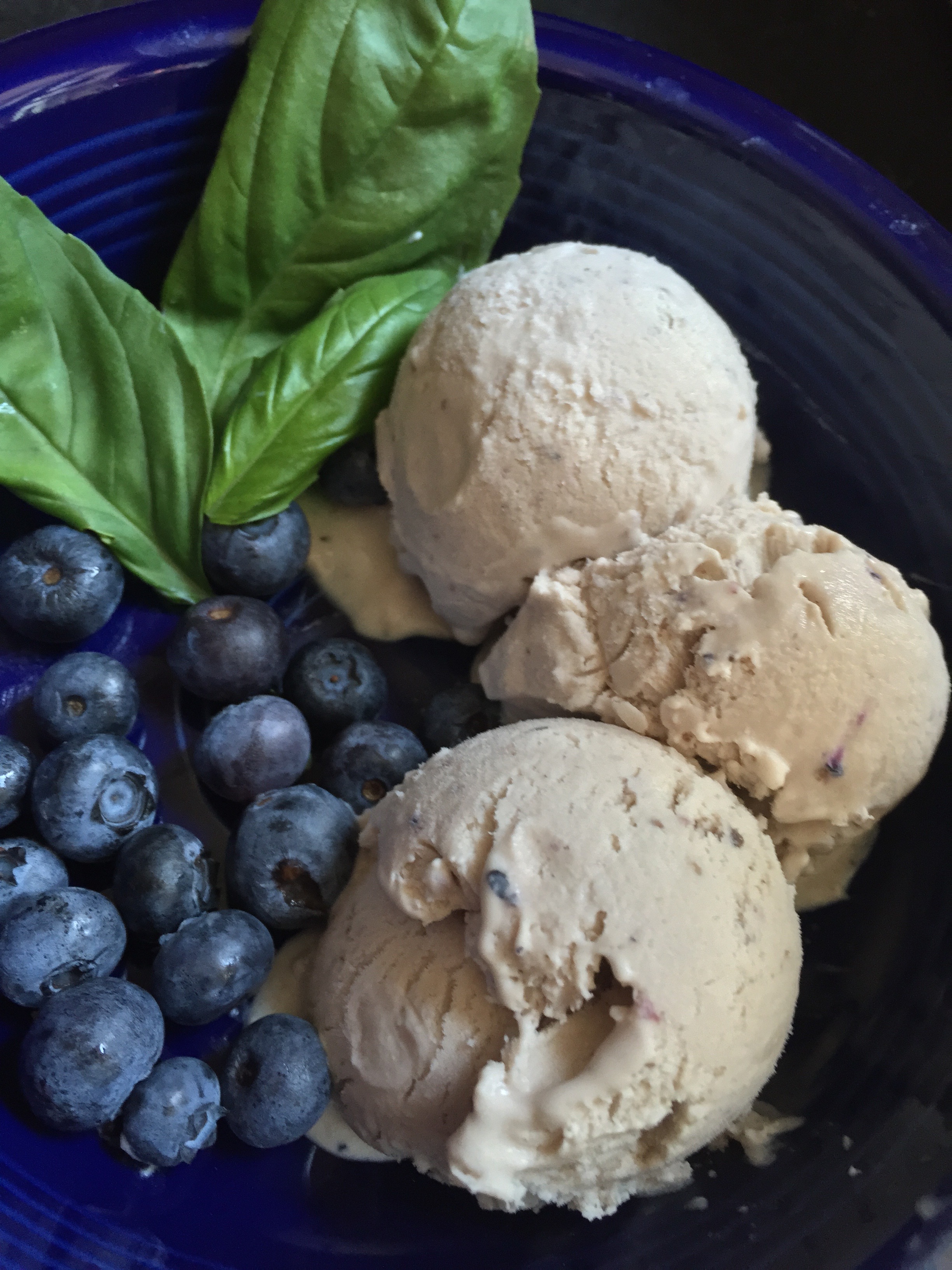 The finished product, styled very informally: triple berry basil ice cream