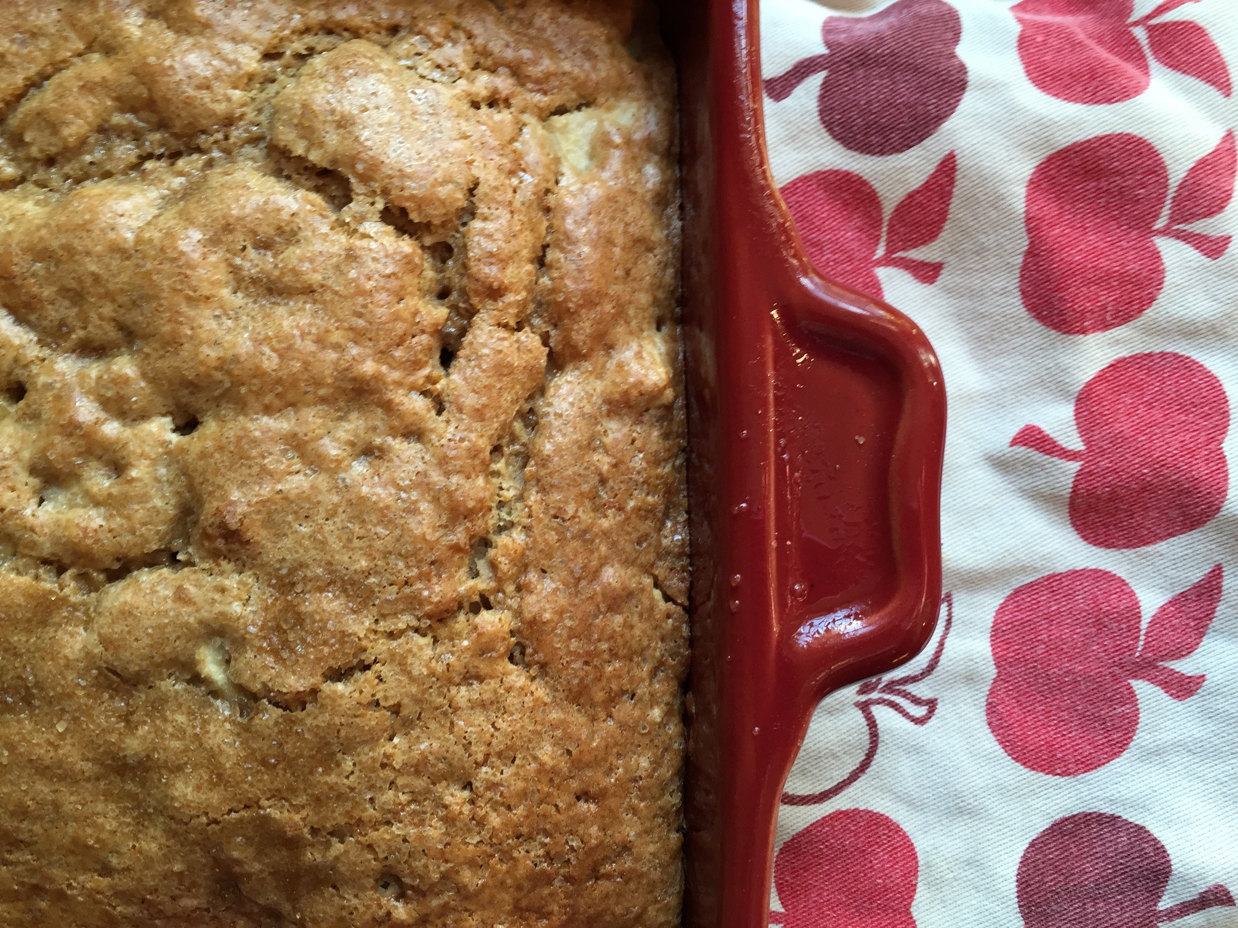 Quick Double Apple Snack Cake: Apples and applesauce therein. 