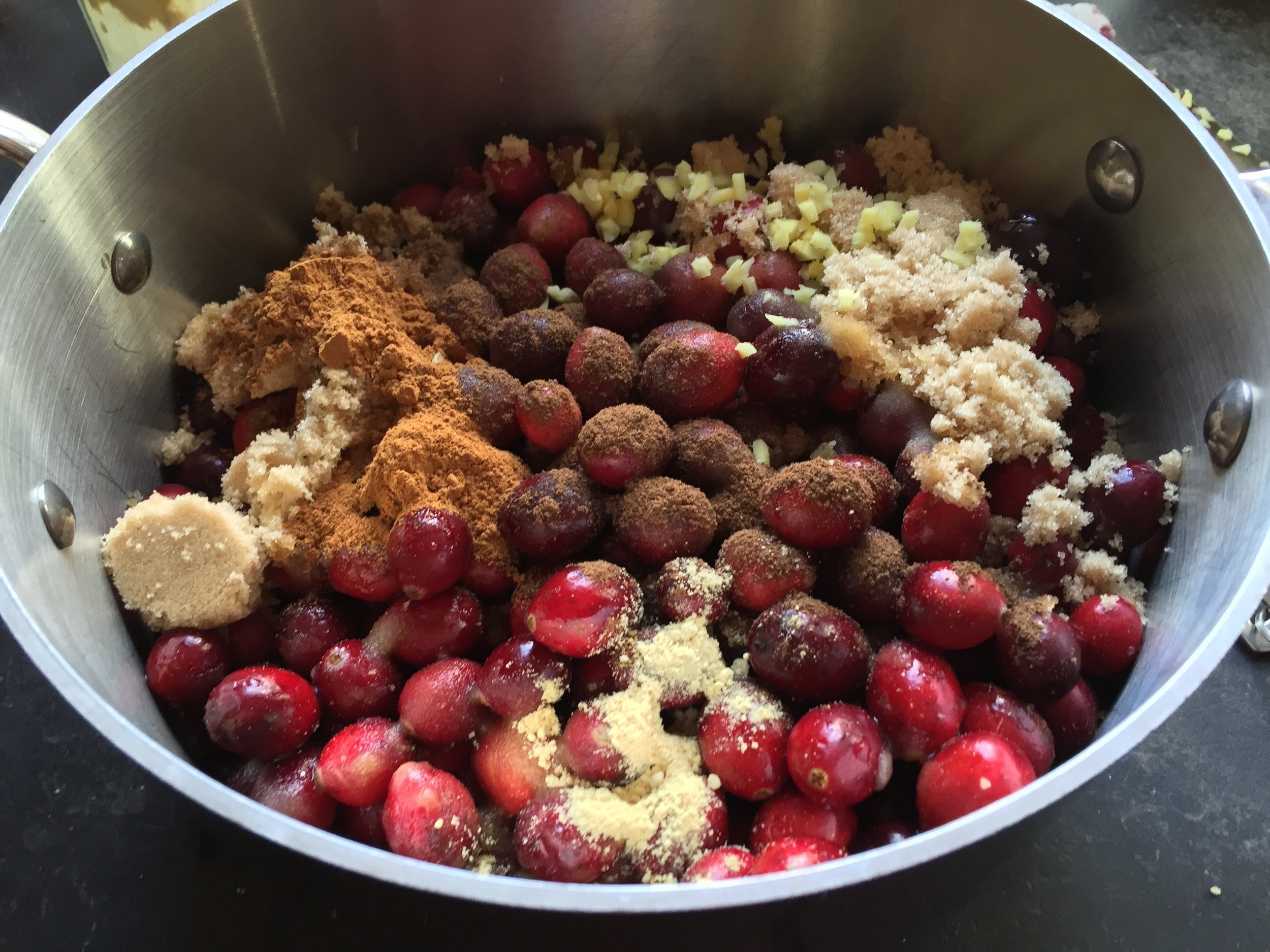 Spiced Cranberry-Apple Relish, before I realized I FORGOT THE APPLES AND THIS PAN IS TOO SMALL! (See, we all mess up, right?)