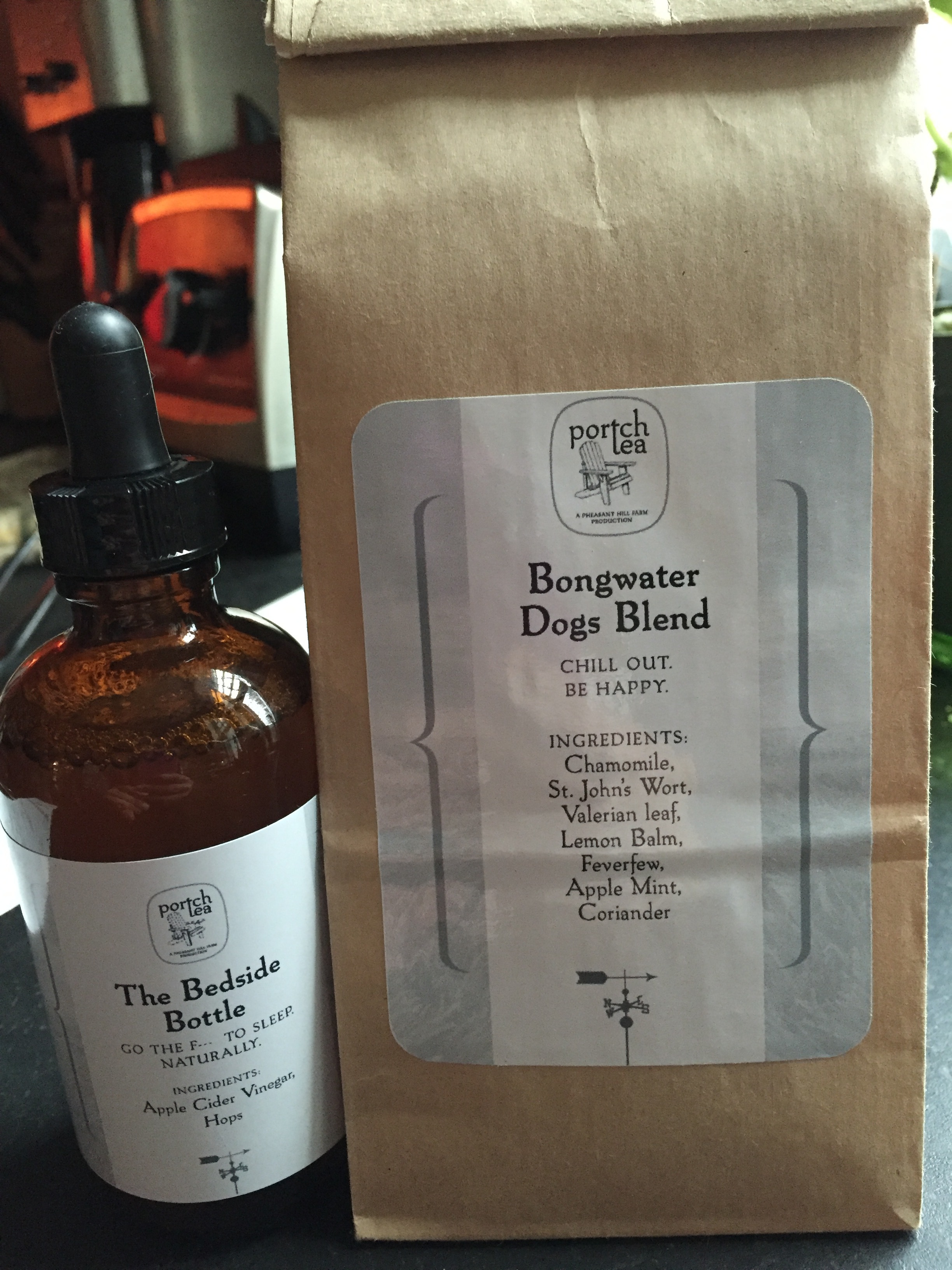 The Bedside Bottle tincture and Bongwater Dogs Blend, from porTchtea. 
