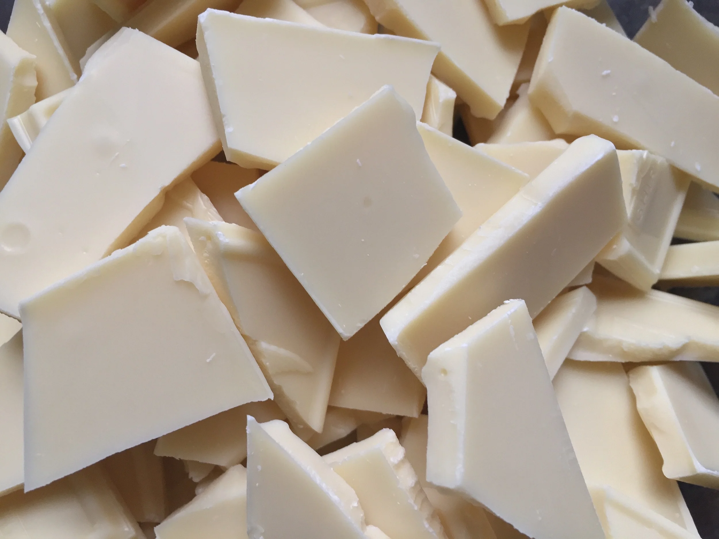 A sea of white chocolate, all chopped up and ready to melt.