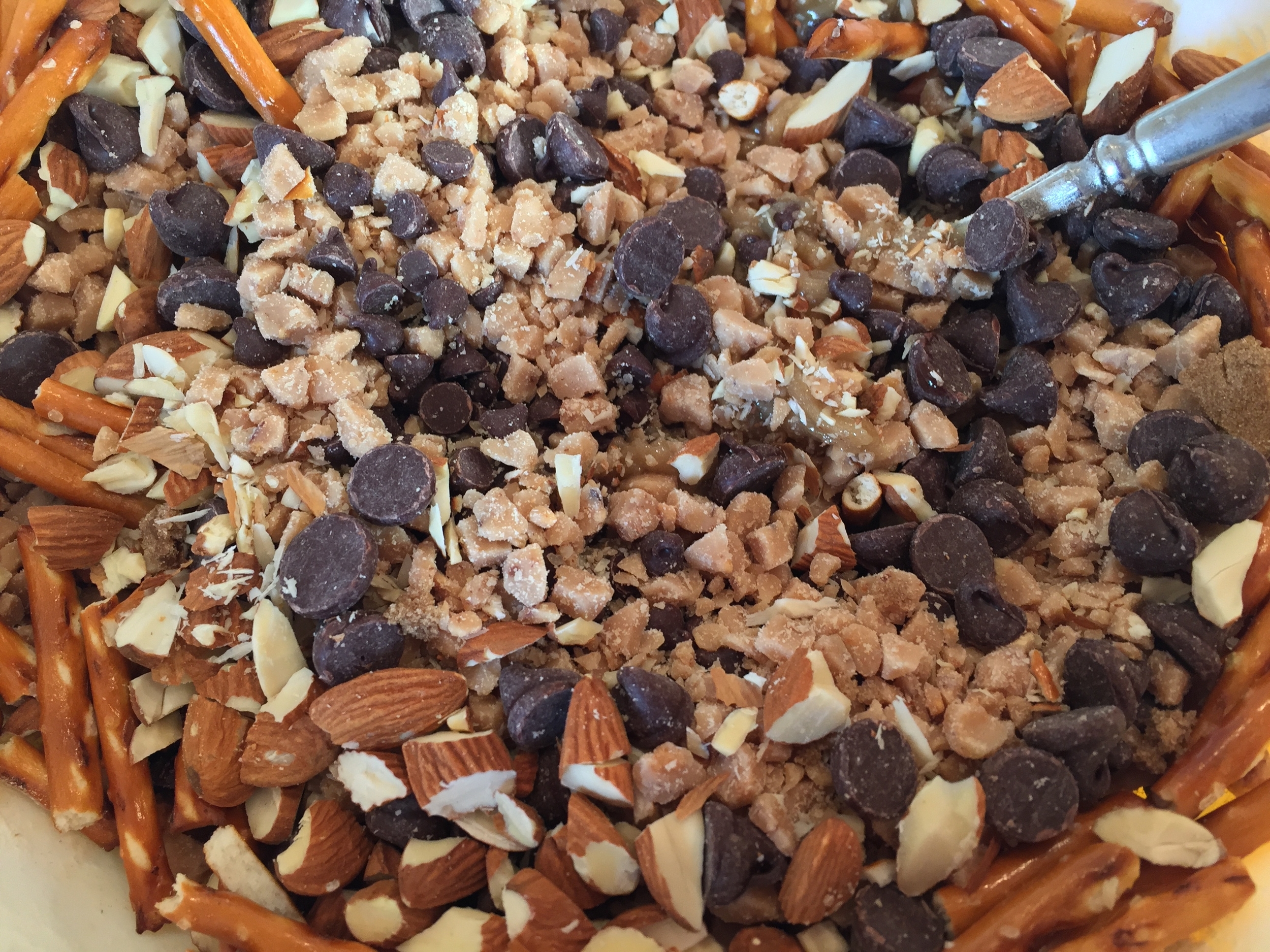 Preztels and almonds and toffee, oh my! Crazy sweet and salty blondies, indeed.