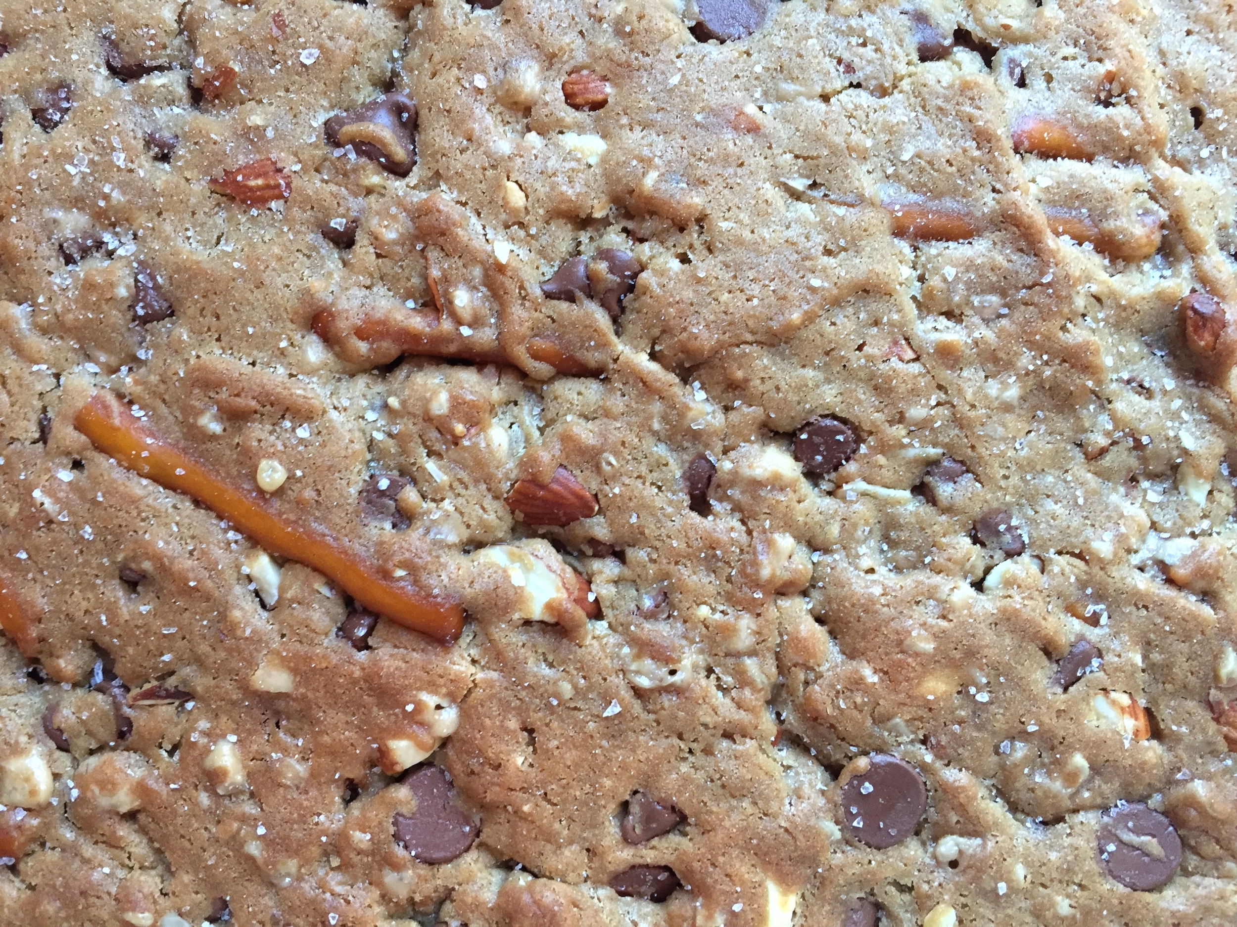 Extreme close up of the crazy sweet and salty blondies. 