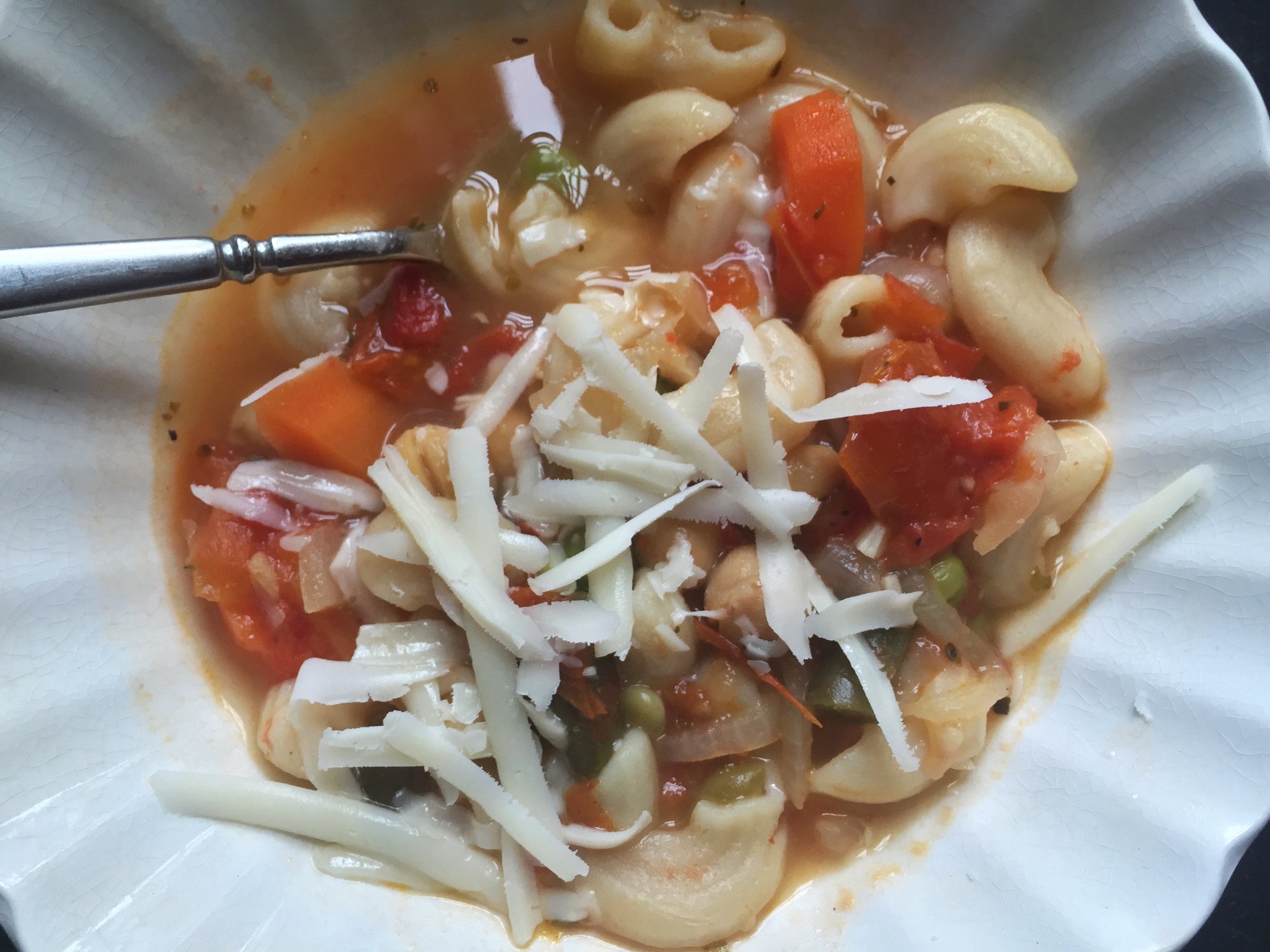 Makeshift minestrone! Topped with Asiago.