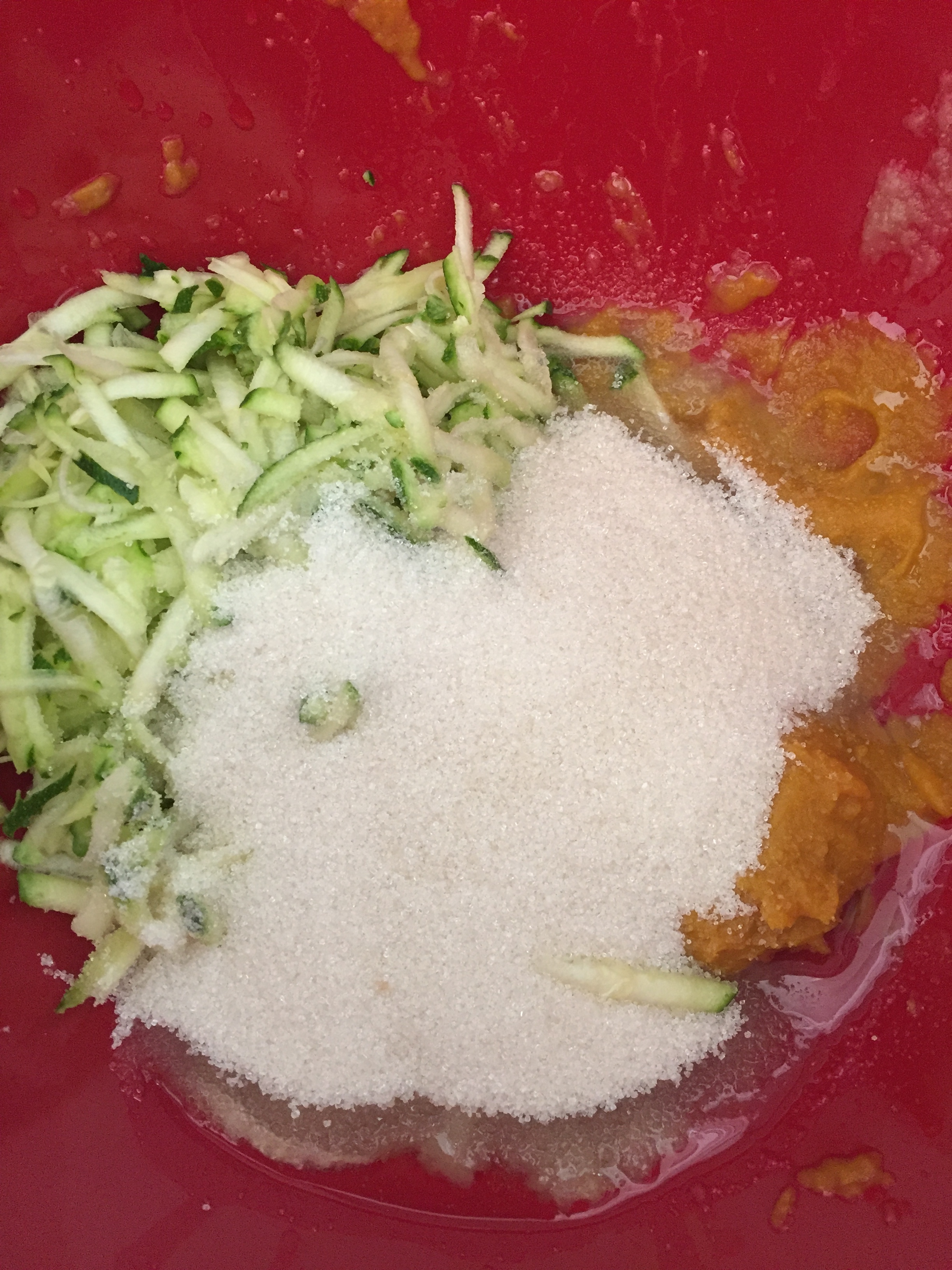Zucchini, pumpkin, organic sugar, olive oil and applesauce!