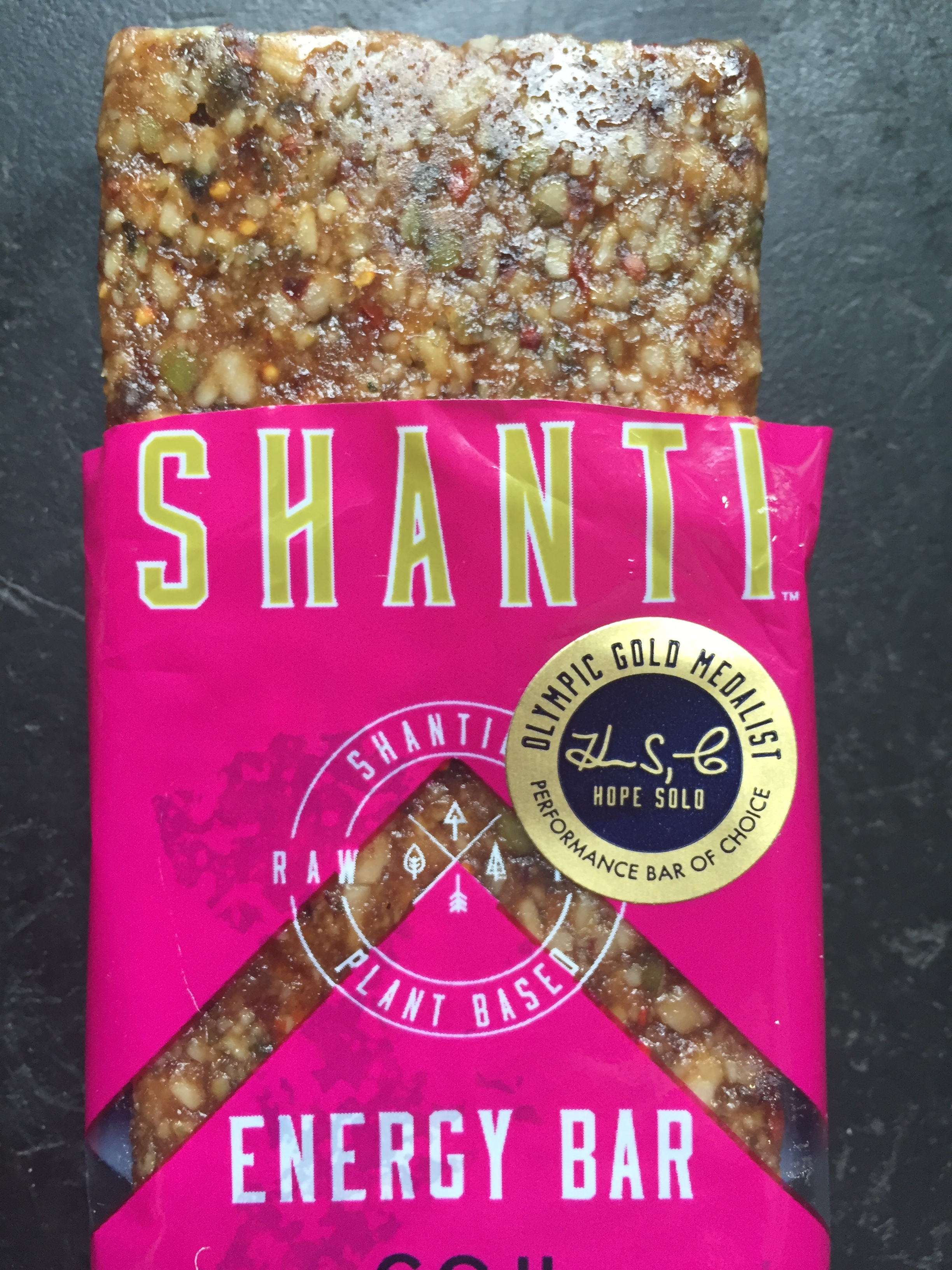 Shanti energy bar in with goji, sweet berries and hemp.