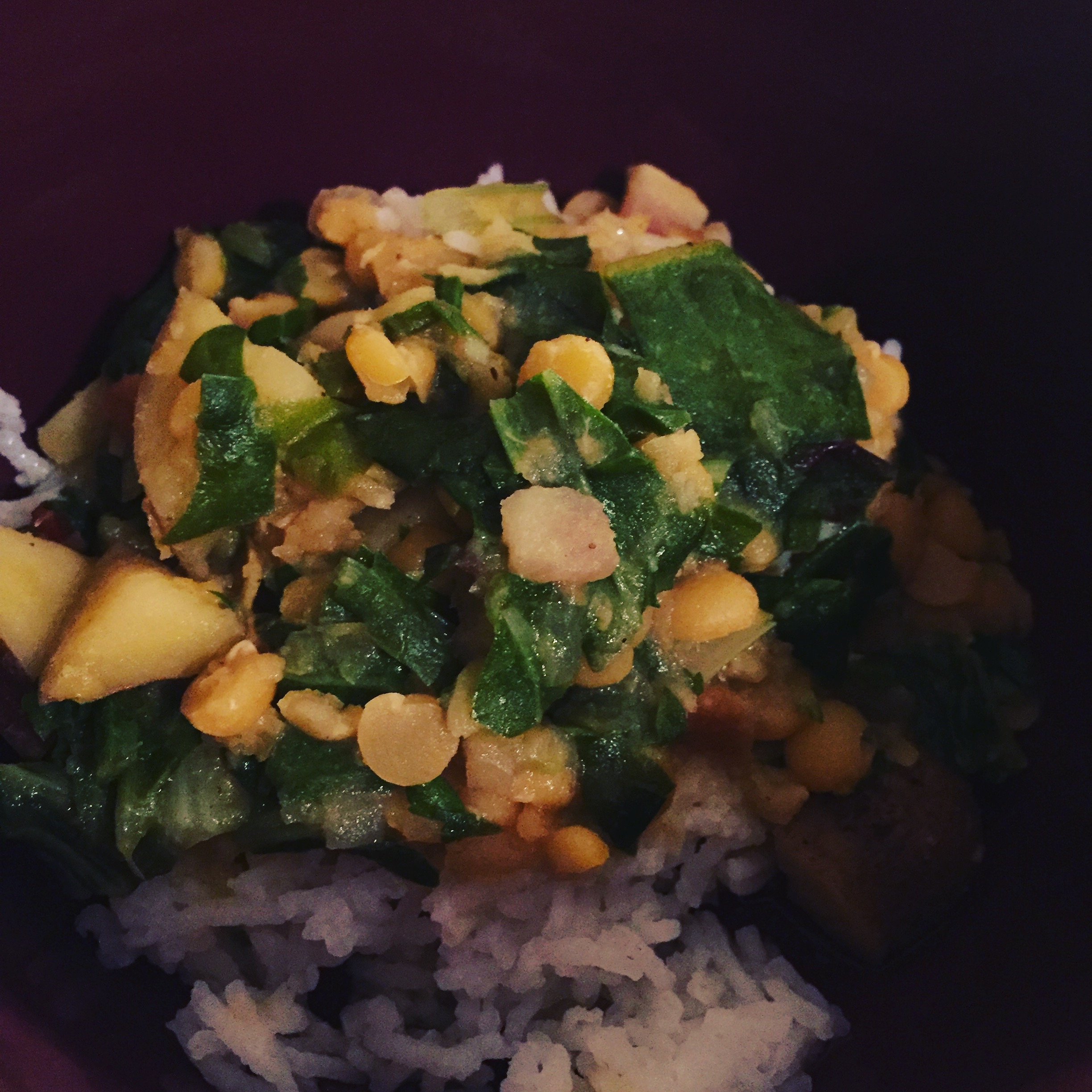 The finished product: Sunny Gingery Dal served with basmati rice. 