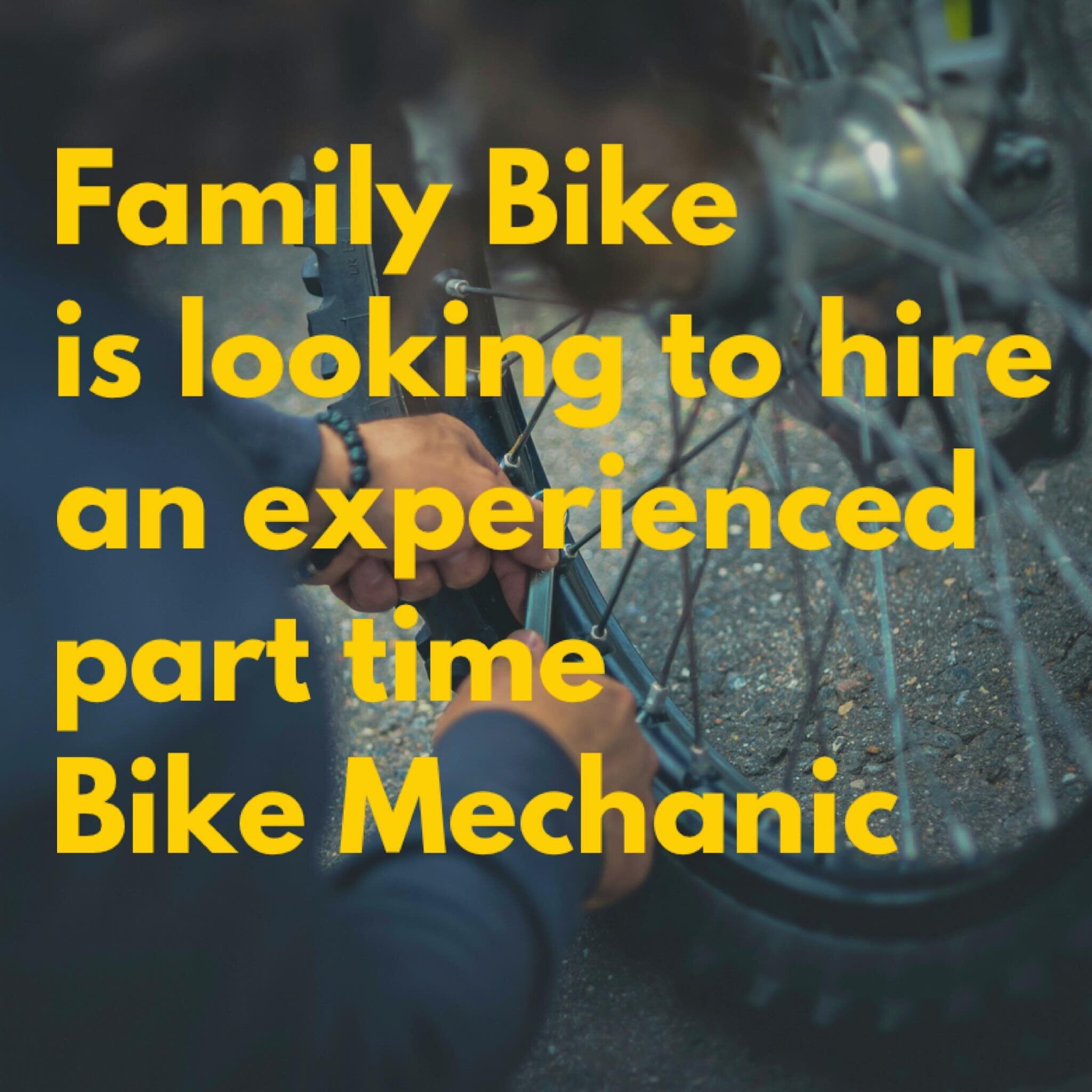 Are you an experienced bike mechanic looking to pick up some hours? Family bike is looking for part time help. Call 413-525-2346, email familybike@me.com, stop in during regular business hours. Ask for Ray 👍#job #jobopening #familybike #bikemechanic