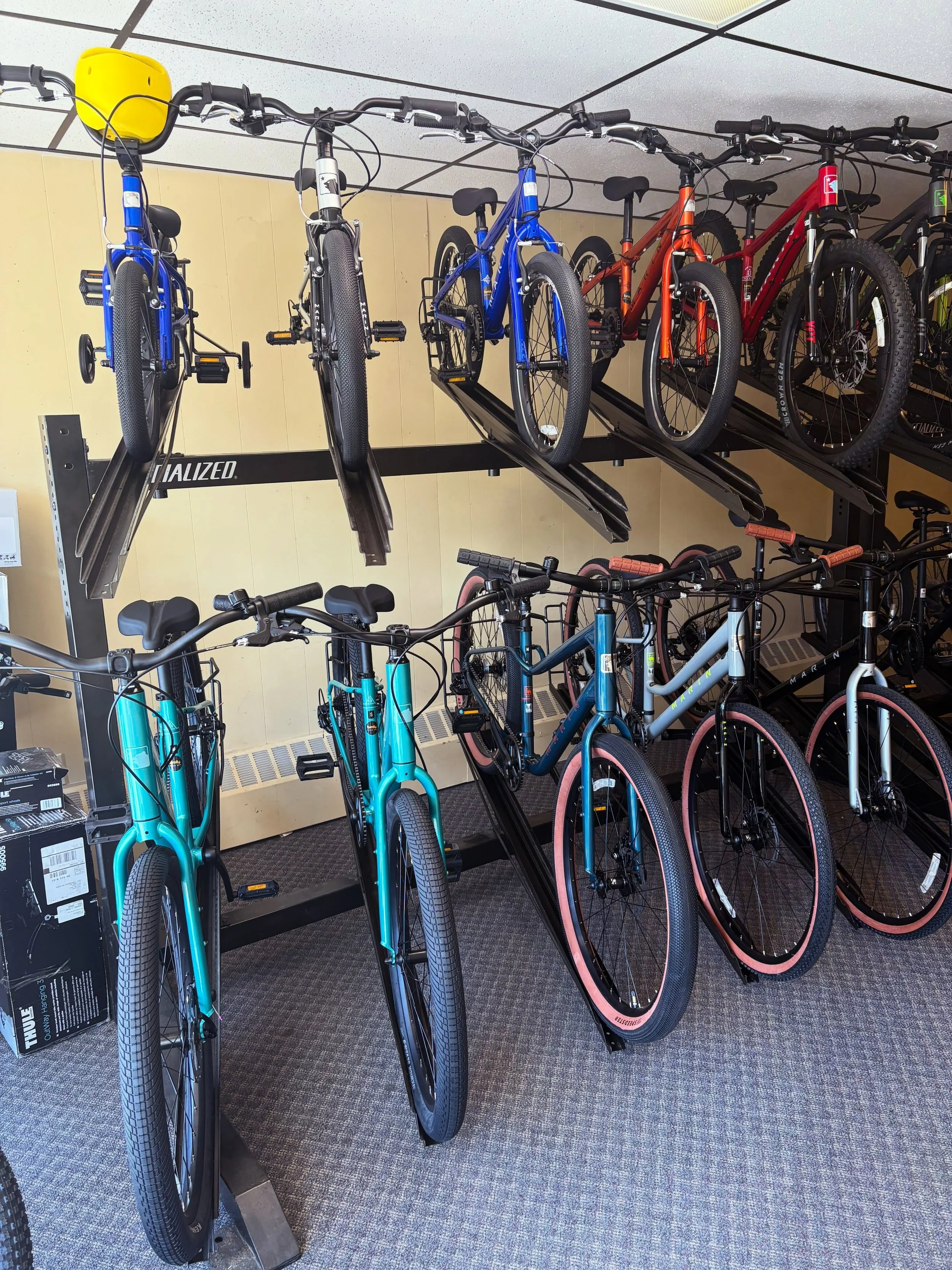 Marin kids and adult recreational bikes are all built and ready for new homes!