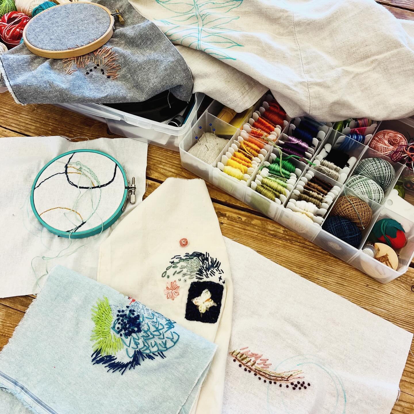 Working on some new ideas for improv embroidery class this Sunday. Thinking about roads, pathways, outlines, and maps&hellip; come play! Sunday, April 21 10am-3pm. Still room!