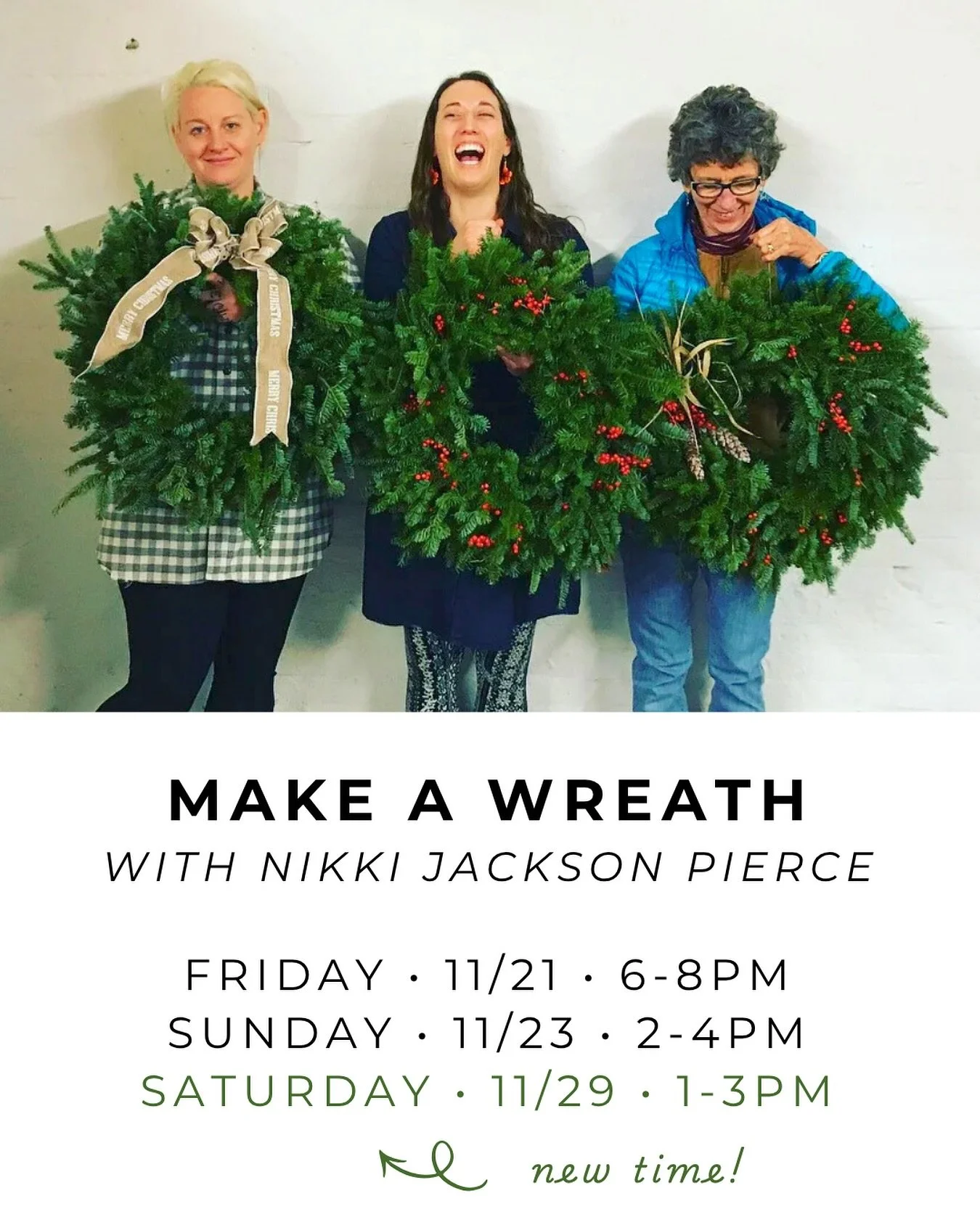Our Sunday wreath class is sold out, so we added another daytime class for you! See all our upcoming  holiday classes in our profile. ππ
πΌ