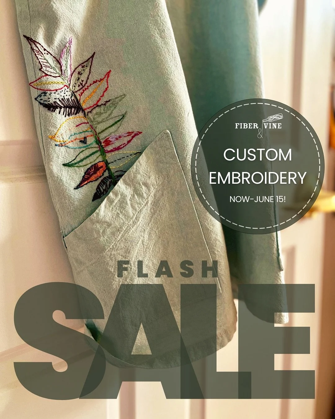 Next month we celebrate 13 years! 13! We will of course celebrate with a First Friday Wine Tasting, but for now you can get in on this very small, custom embroidery flash sale! 

From now until June 15, you can order a custom pillow or drop off (or s