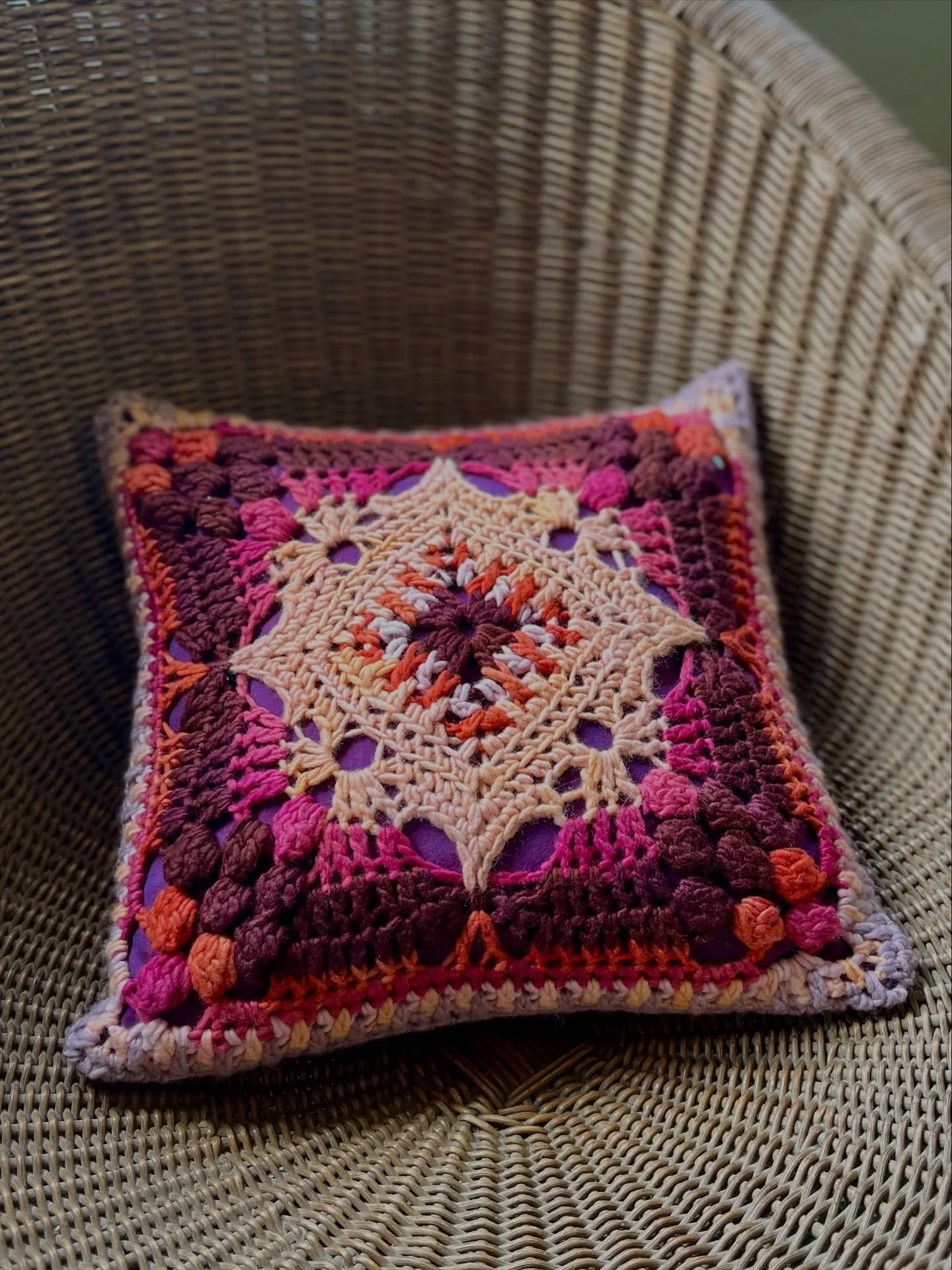 Funky crochet pillow for sale! Link in profile.