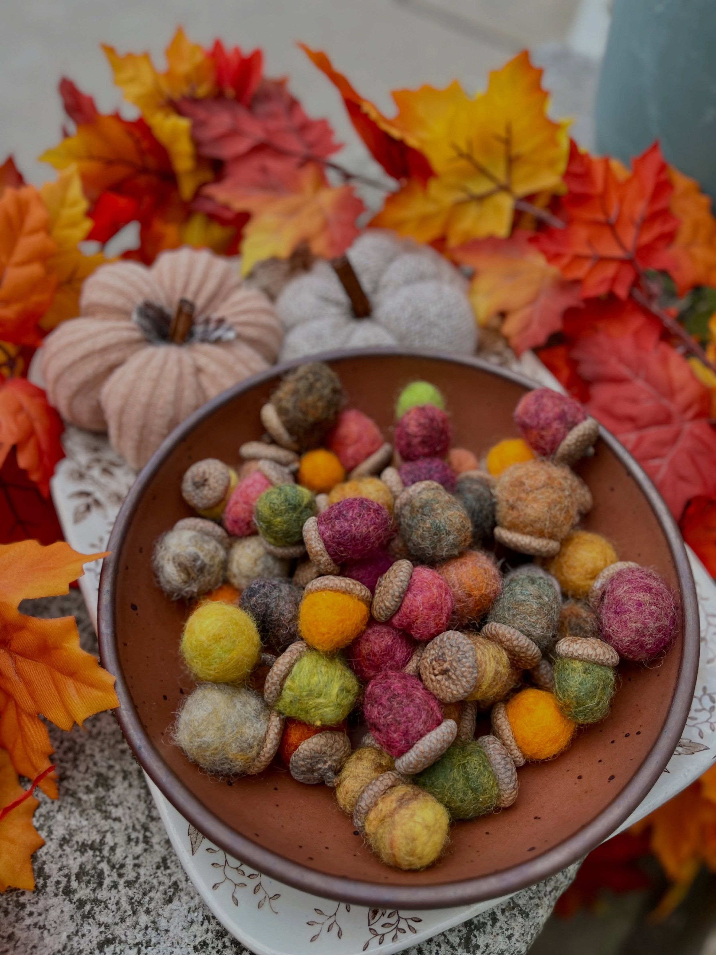 Kinda chic to have an @eastforkpottery everyday bowl full of fuzzy, felted acorns!