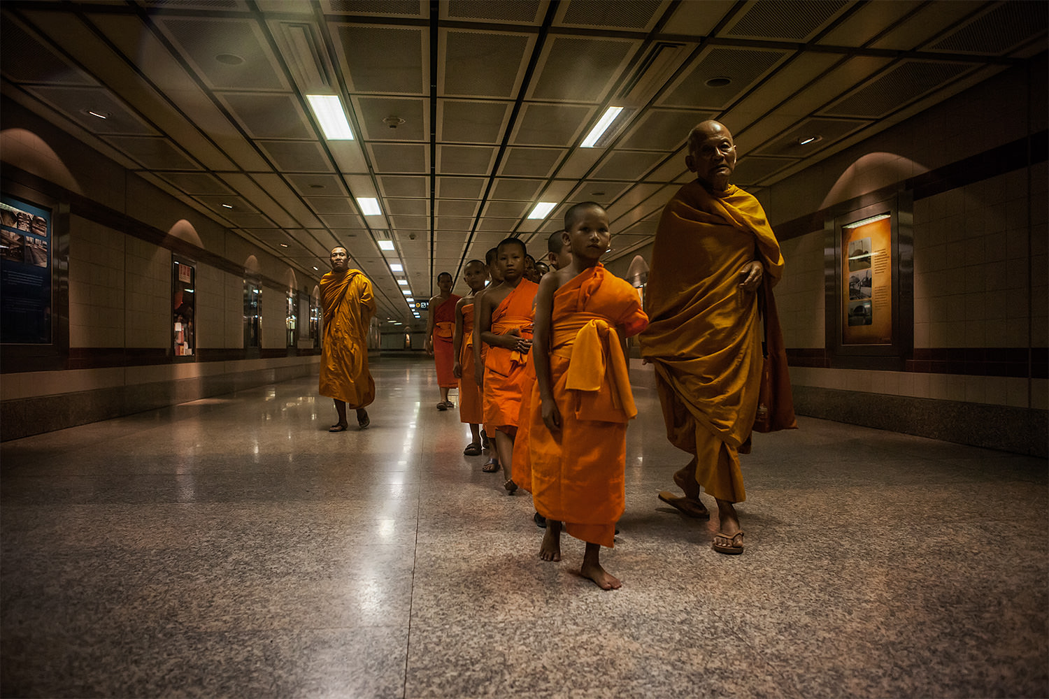 Monks in the Bangkok subway. Thailand