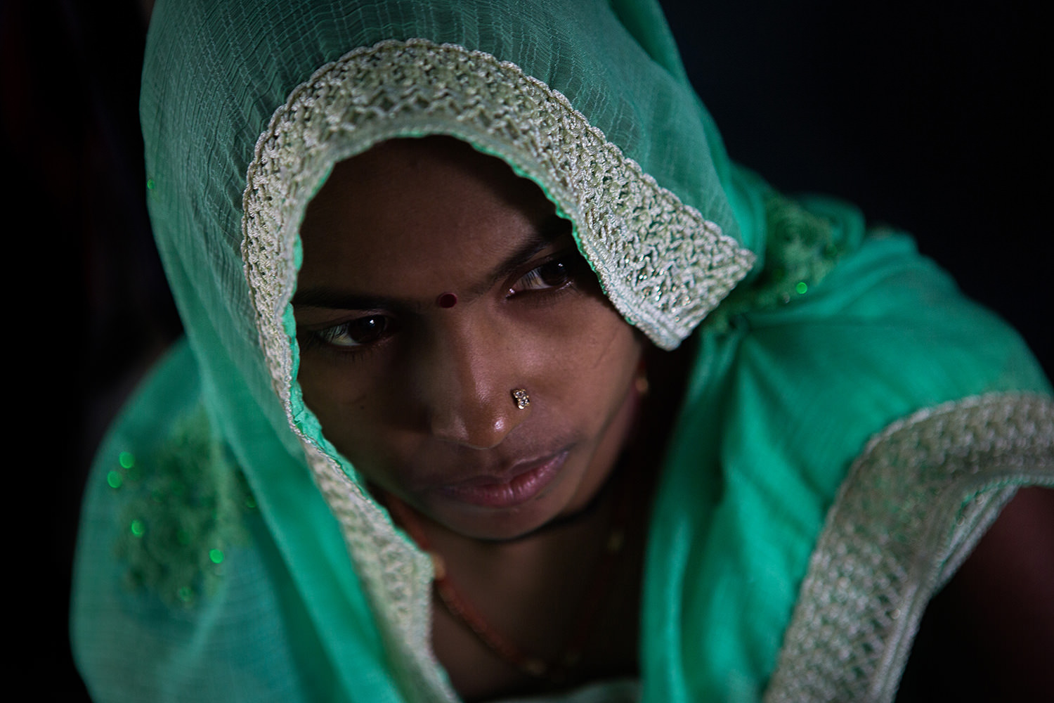 Portrait of a woman on a train. India