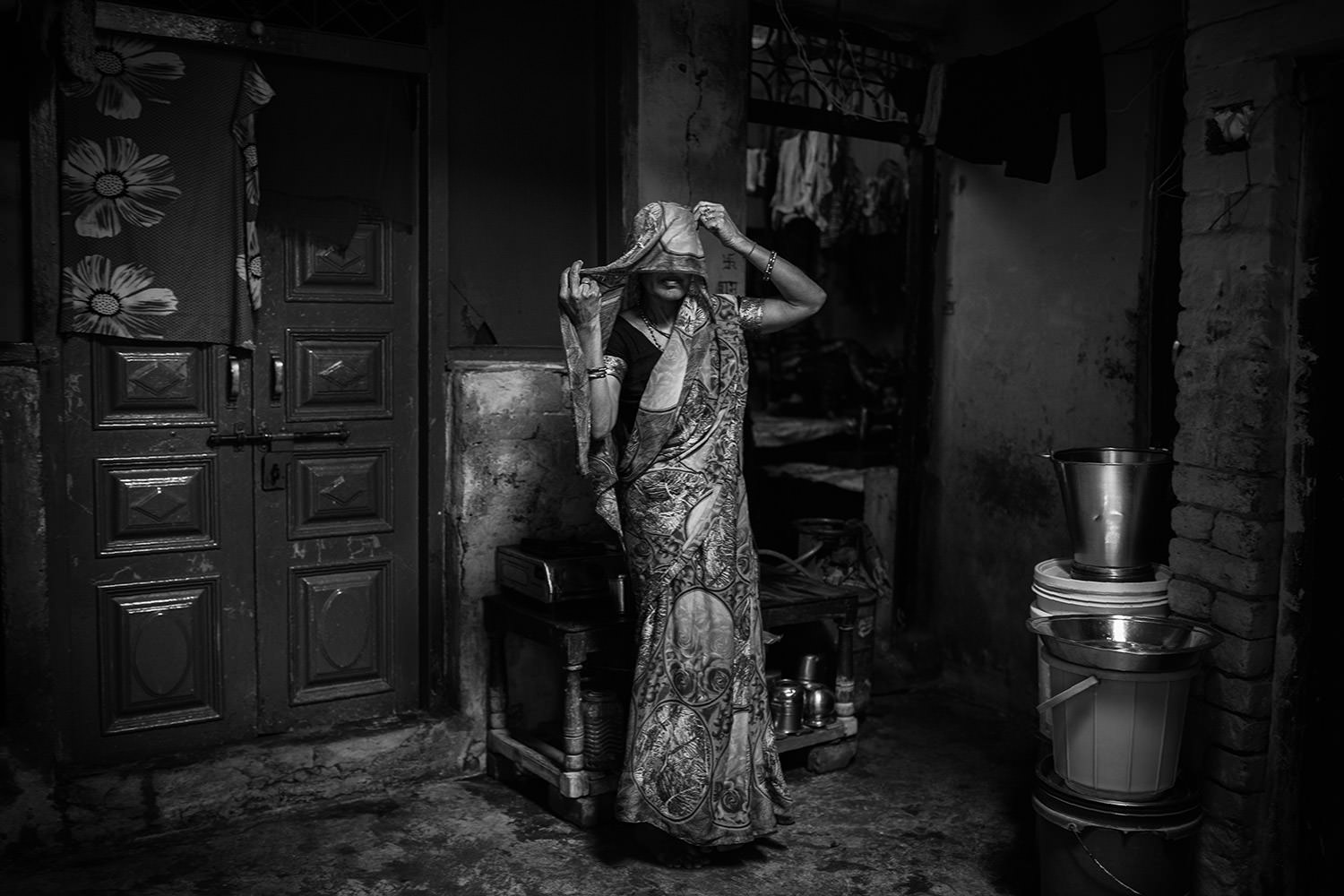 Portrait of an indian woman inside her house. Agra- India