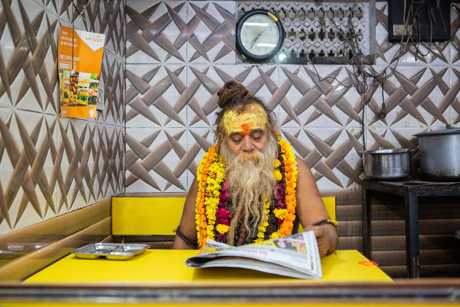 Yellow Sadhu during breakfast 