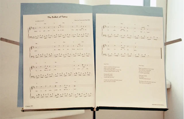 Ballad of Toma, 2002. Dimensions variable. Sheet music accompanied by various instruments.