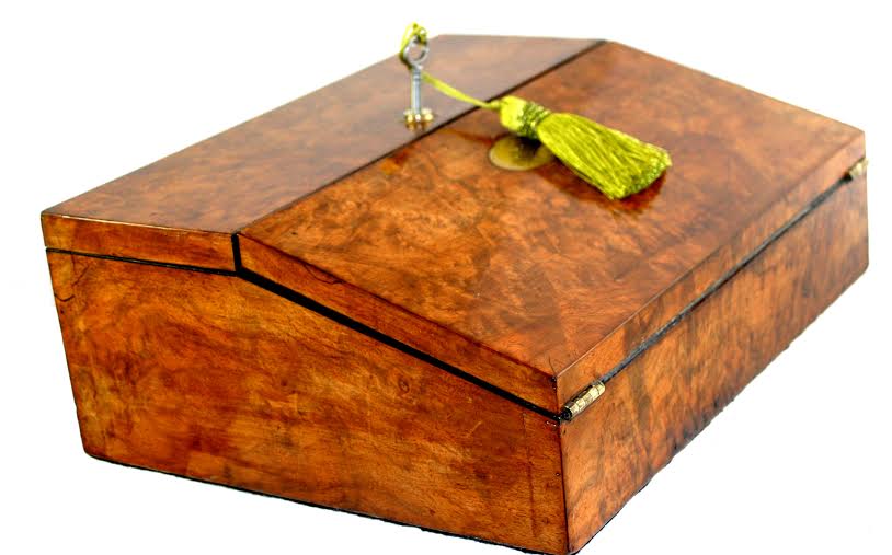 Burr walnut writing box restored and polished by Dawn