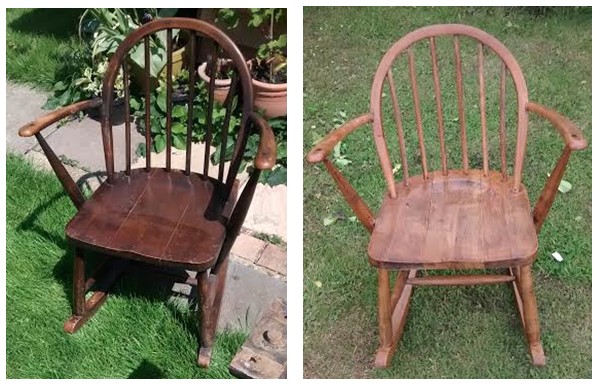 above: rocking chair before and after cleaning and polishing