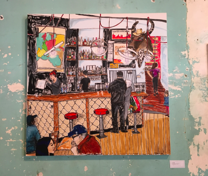 Saturdays Mornings at Java’s , 2019. Mixed Media on canvas 4 ft x 4 ft