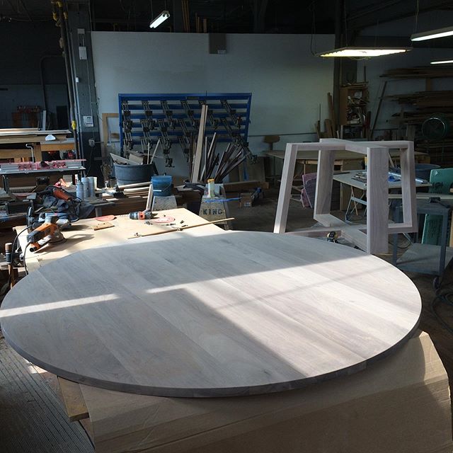 Made the monster walnut panel a cleaner version of herself today. 72&rdquo; diameters worth of sanding plus base. Nearly ready for finish. #cabinetmaker #cincymade #customfurniture