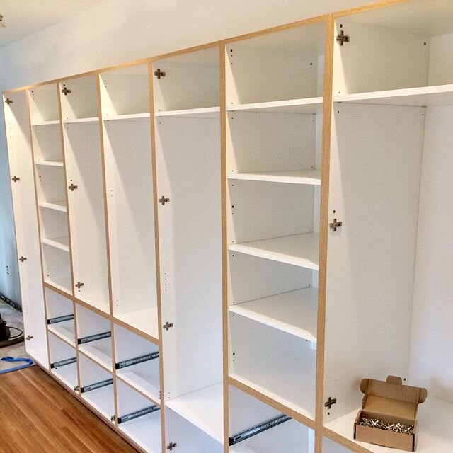 Wardrobe closet cabinets. Doors and drawers coming up next. #cabinetmaker #cincymade #cincinnaticabinet #custominteriors #interiors #closetorganization #closetgoals #customcabinets