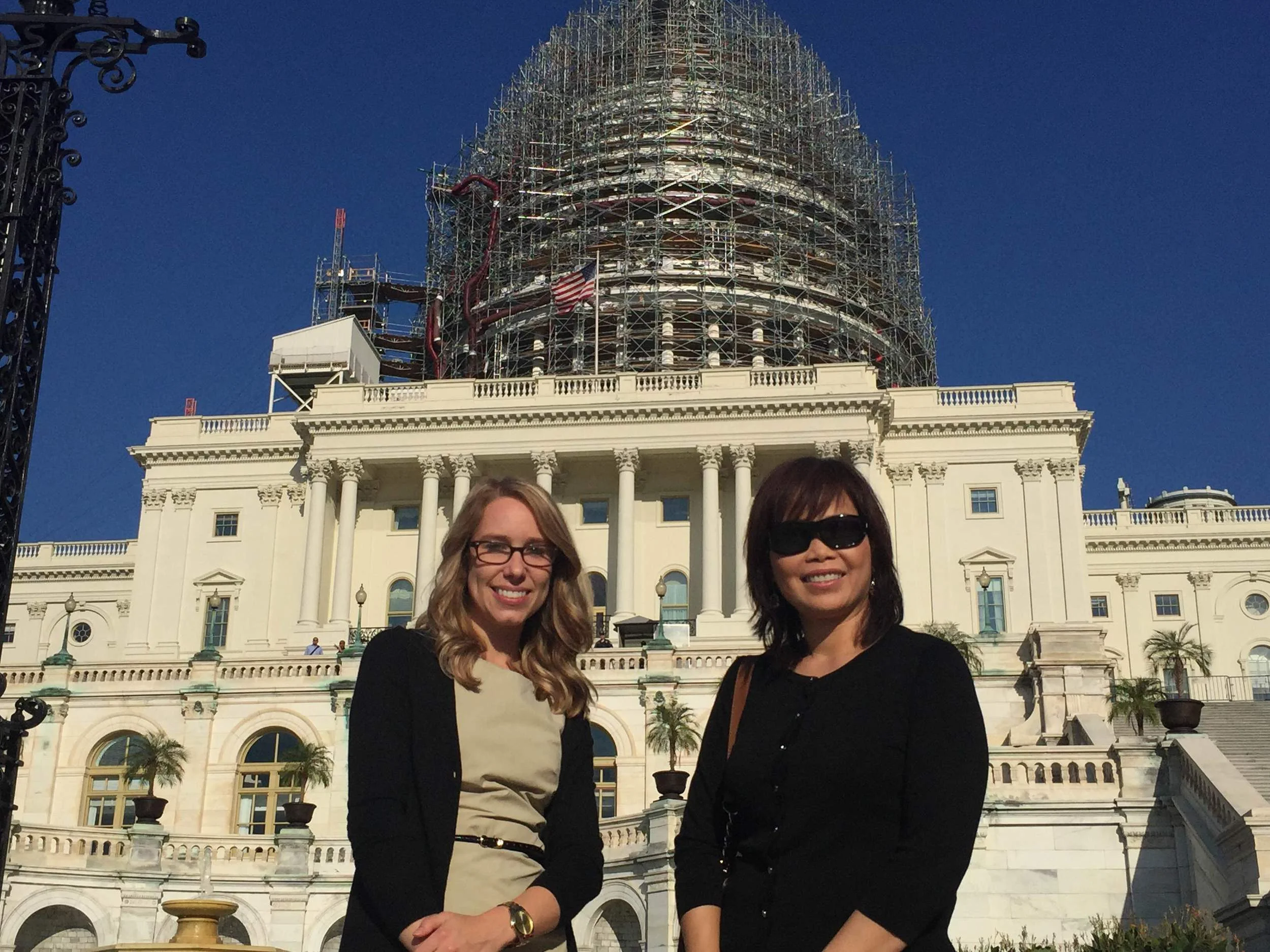 Graduate student Ashely Knapp from University of Arkansas and Dr. Maria Wong a professor at Idaho State University outside the U.S. Capitol building 
