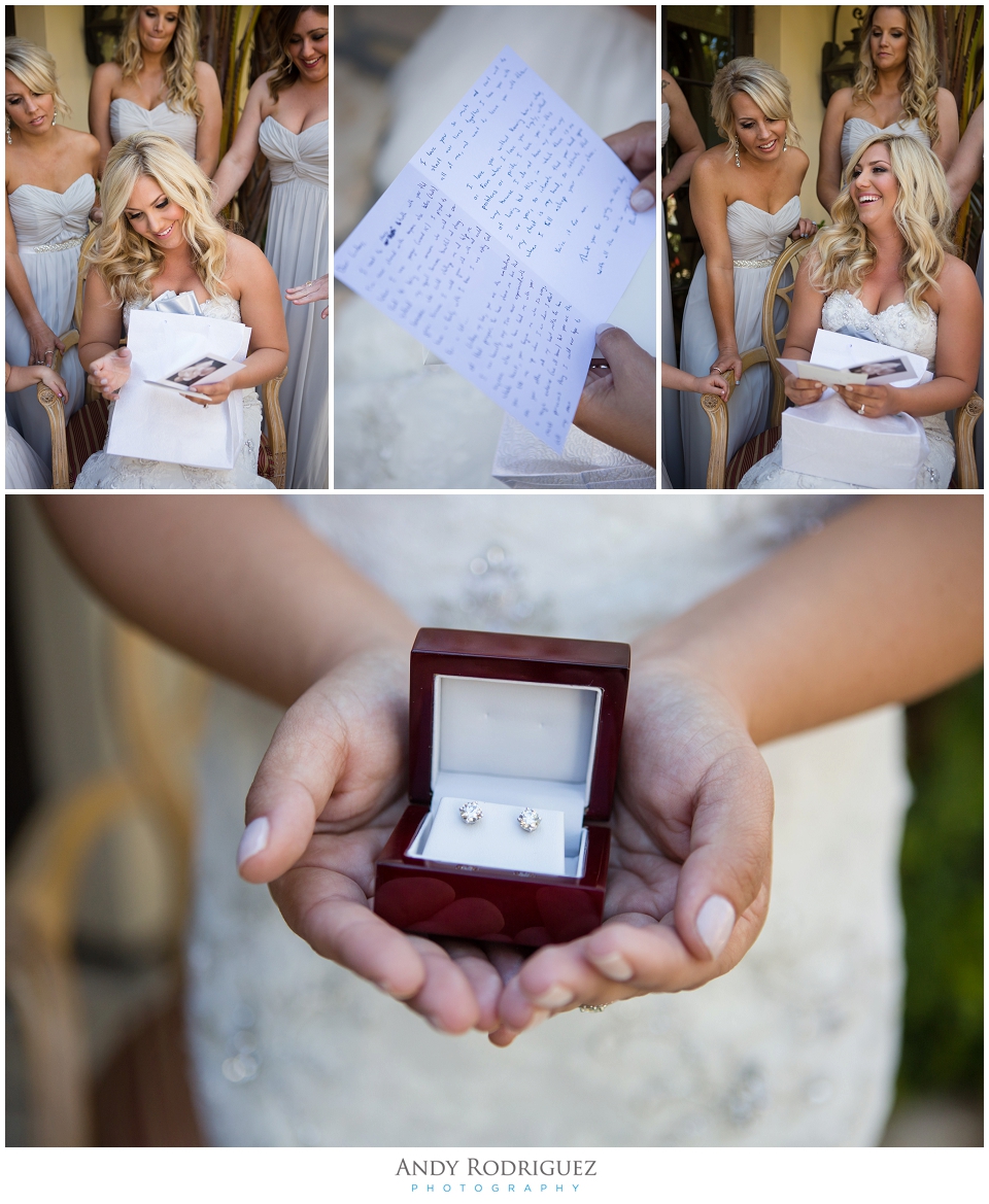 Bride receives gift from groom