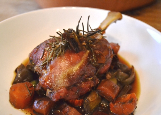 Slow Roast Pork Shank With Red Wine Jus