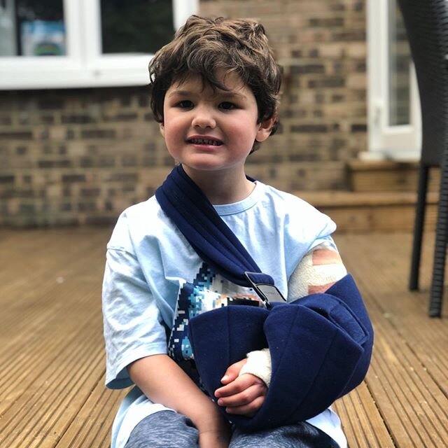 So... this little man took a tumble in the garden on Saturday afternoon and broke his arm. Badly.

Without going into detail, it was pretty nasty and he needed surgery that night. 
He's at home now and doing great but its only by the grace of God tha