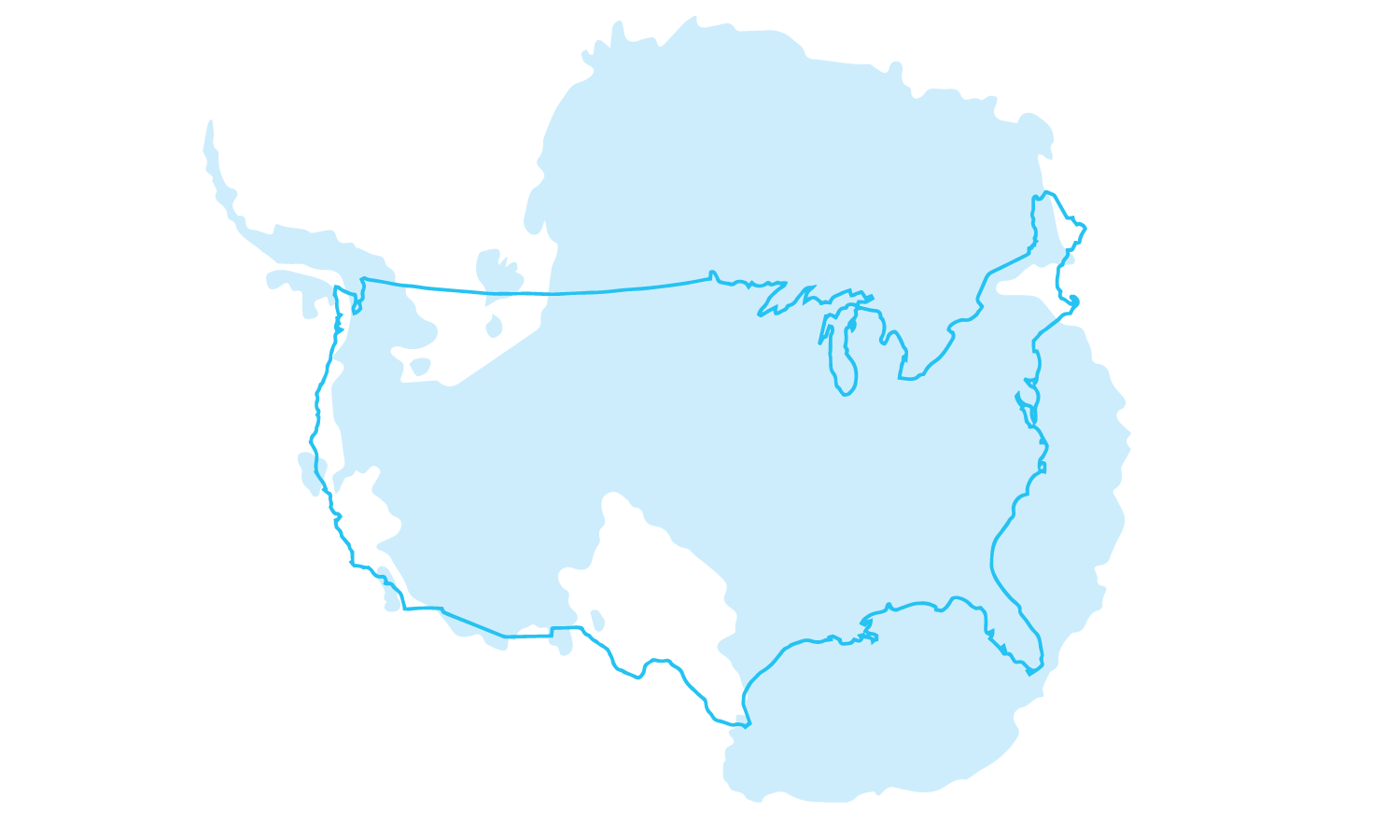 The size of U.S.A. compared to Antarctica