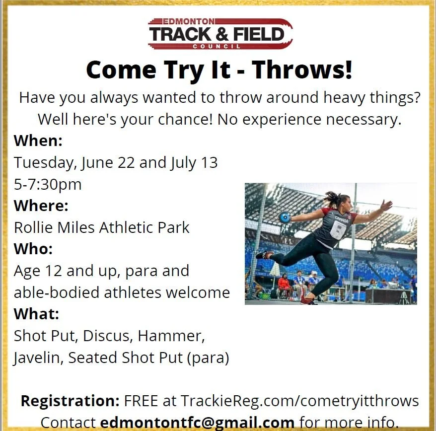 Come Try Throws on July 13th! — Edmonton Track and Field Council