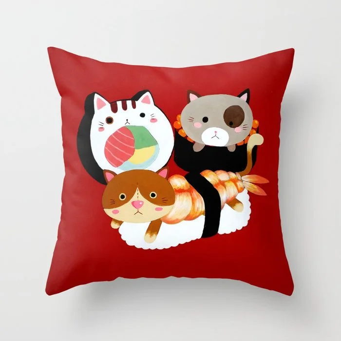 Throw Pillow - Sushi Kitty