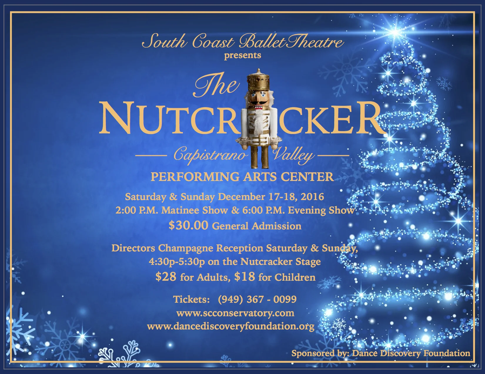 Please Join DDF in this Annual Holiday Tradition and Experience the Magic of the Nutcracker! The performance combined with the Directors Reception will be an unforgettable experience. Meeting the talented Artistic Directors with an opportunity to see the sets, costumes and characters up close. Tickets for the production are assigned and reception tickets are limited so get yours today!