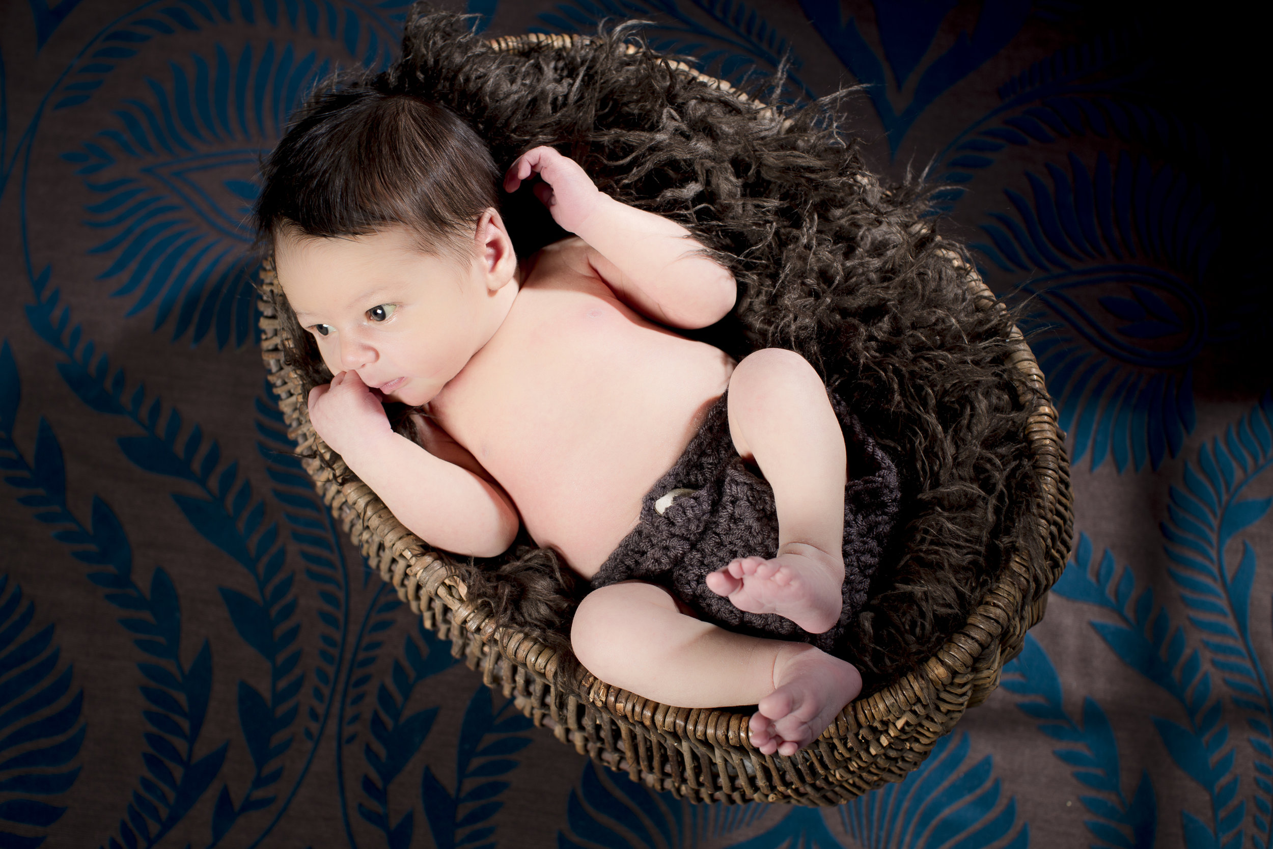 32 modern newborn baby boy in kint bottoms fur rug basket texture studio photography session.jpg