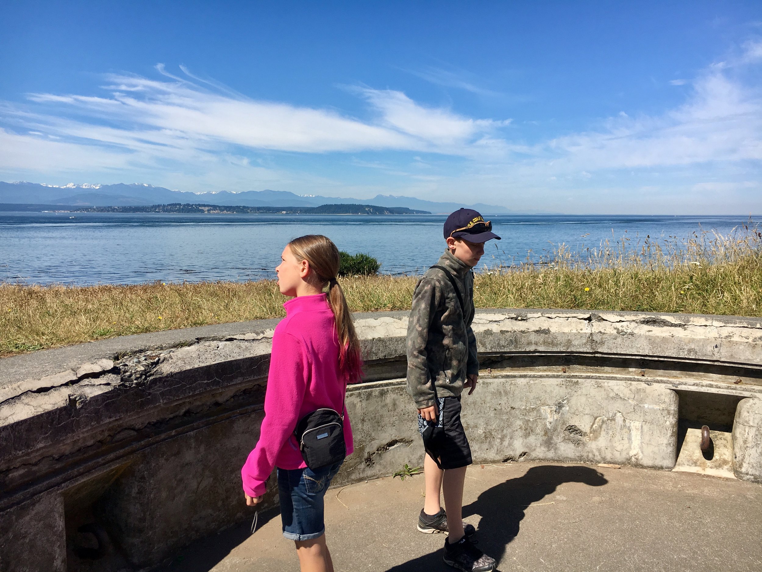 Kids exploring Fort Casey.