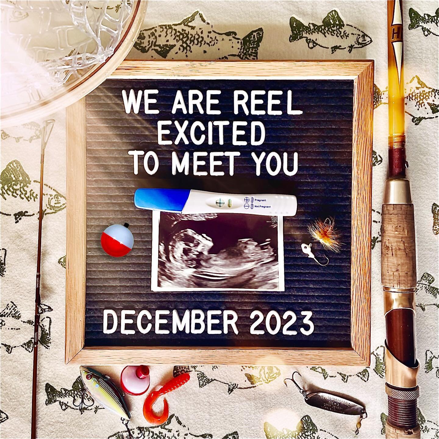 We are o-fish-ally changing our names to Mom and Dad 🩵 
.
.
#babykaprielian #winterbaby #bean